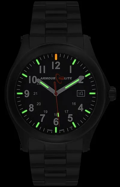 ArmourLite Field Tritium Watch, Black PVD Steel Case and Bracelet, AL104