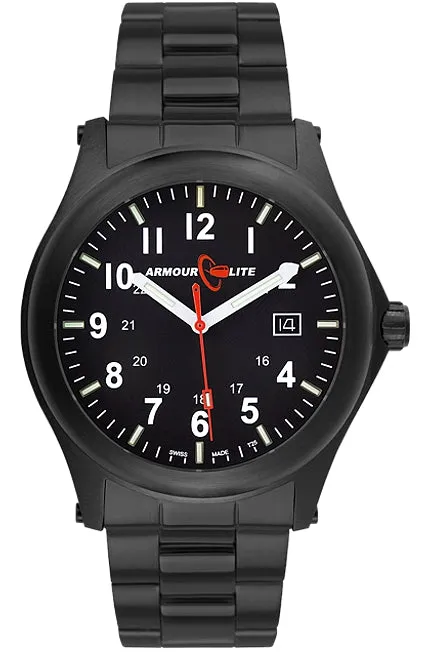 ArmourLite Field Tritium Watch, Black PVD Steel Case and Bracelet, AL104