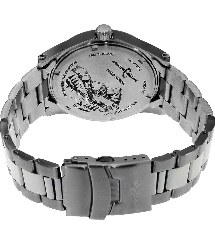 ArmourLite Field Tritium Watch with Shatterproof Armourglass Crystal, Black Dial, Steel Bracelet, AL101