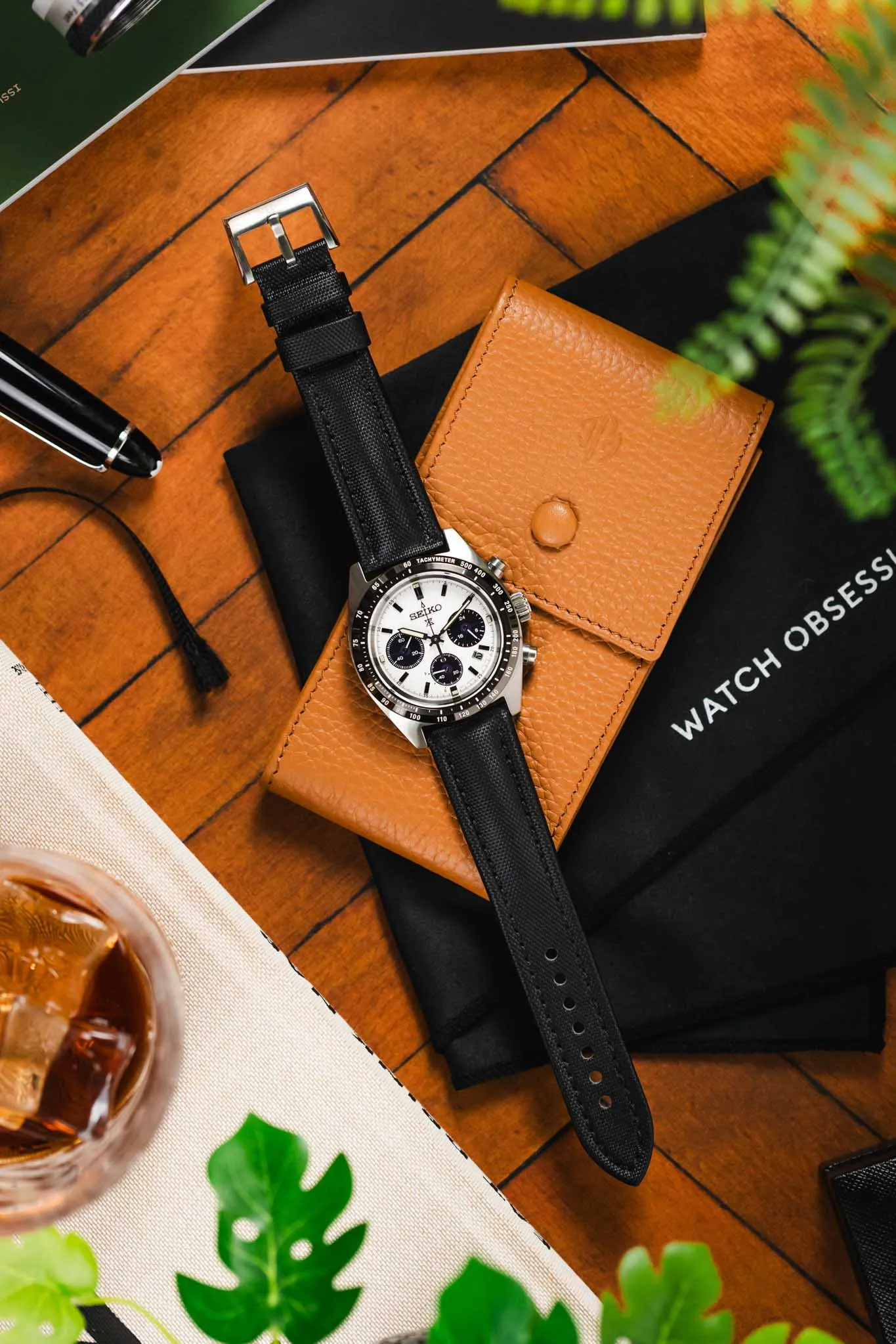 Artem Straps Classic Black Sailcloth Watch Strap with Black Stitching