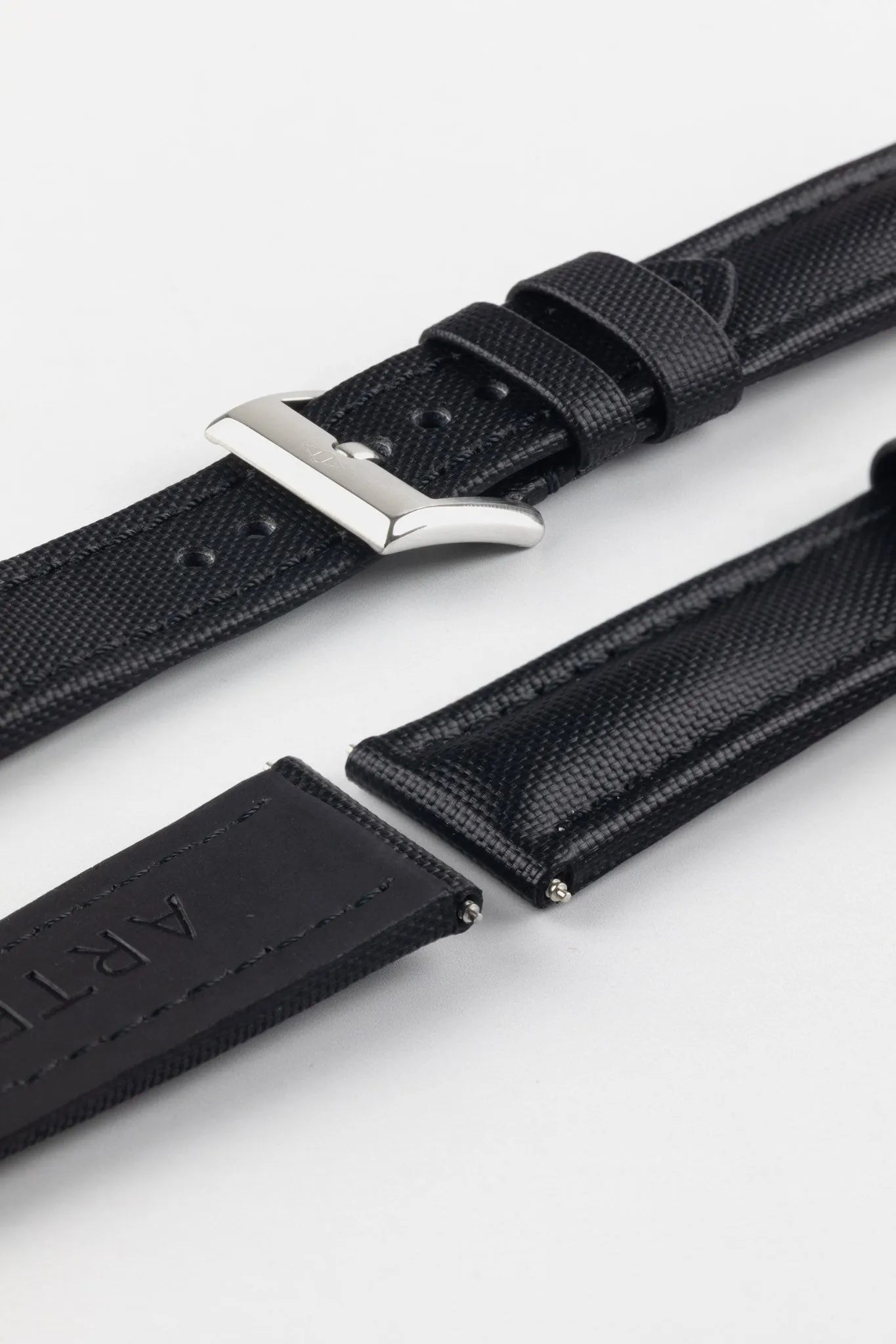 Artem Straps Classic Black Sailcloth Watch Strap with Black Stitching
