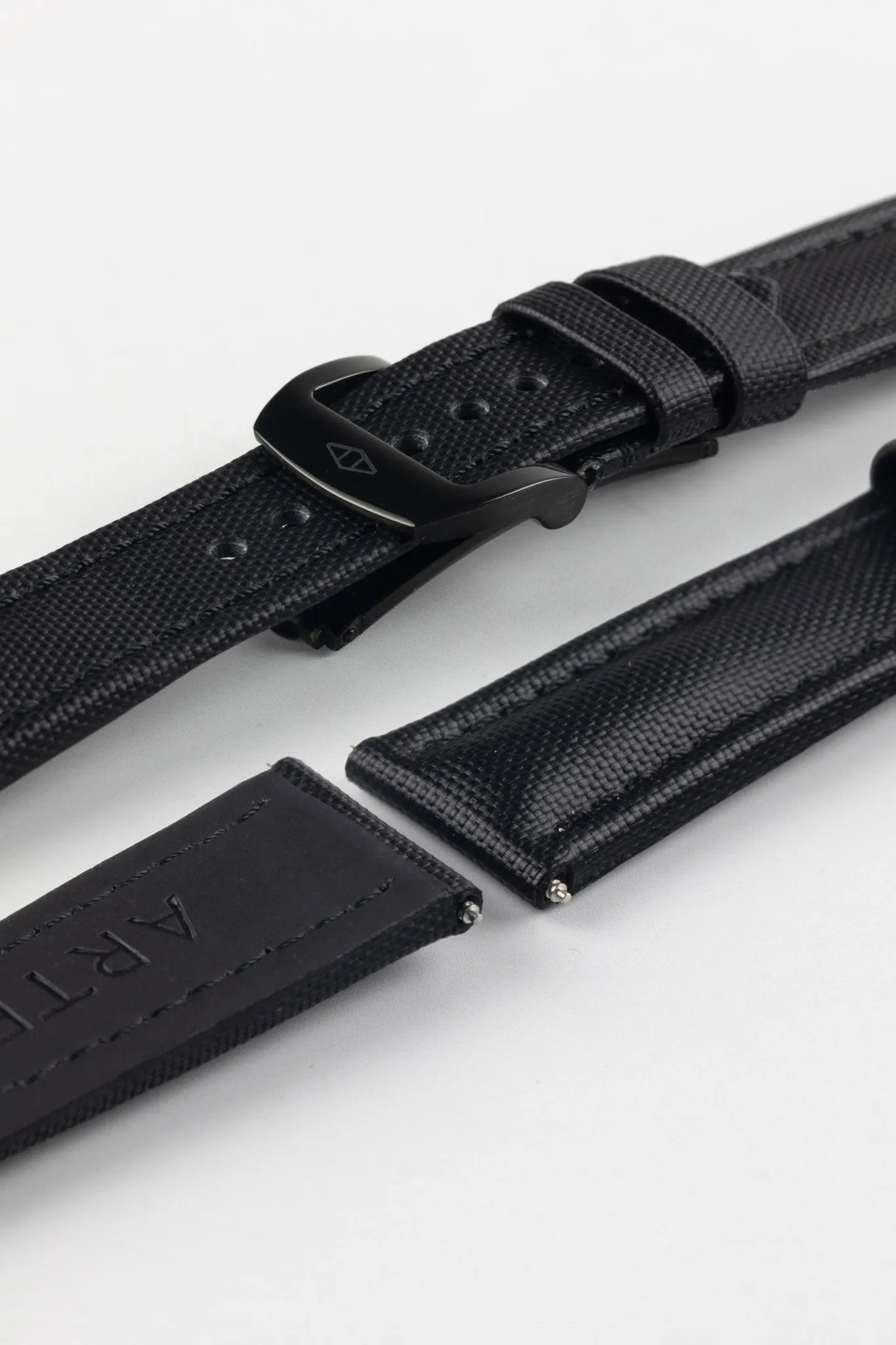 Artem Straps Classic Black Sailcloth Watch Strap with Black Stitching