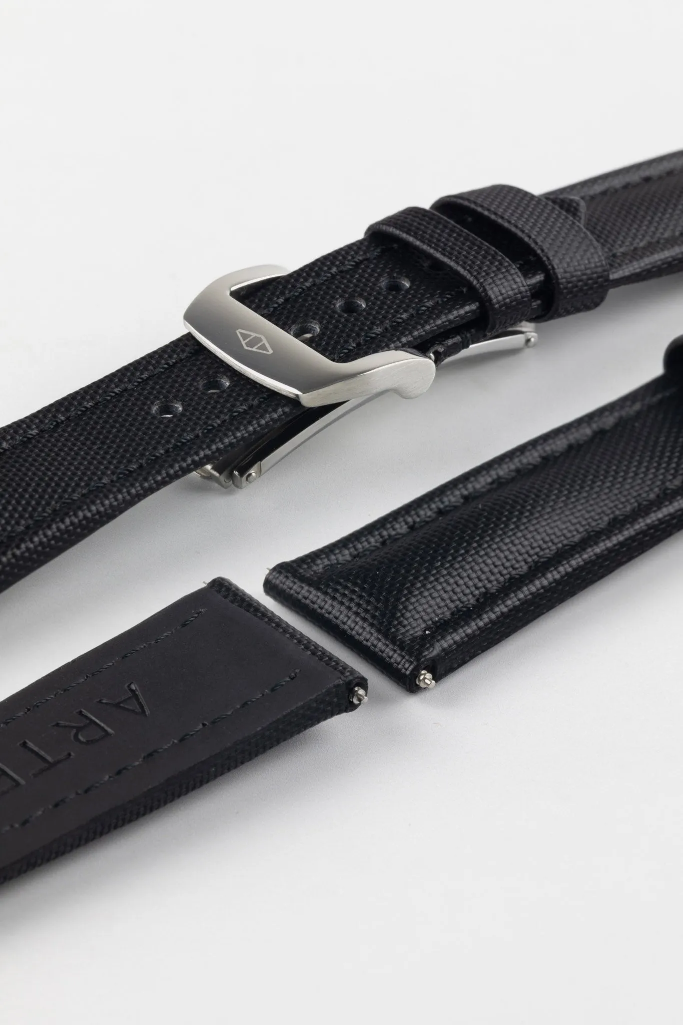 Artem Straps Classic Black Sailcloth Watch Strap with Black Stitching