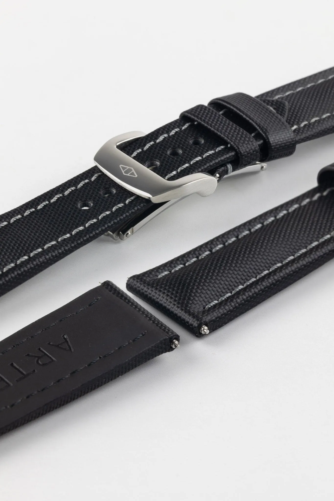 Artem Straps Classic Black Sailcloth Watch Strap with Grey Stitching