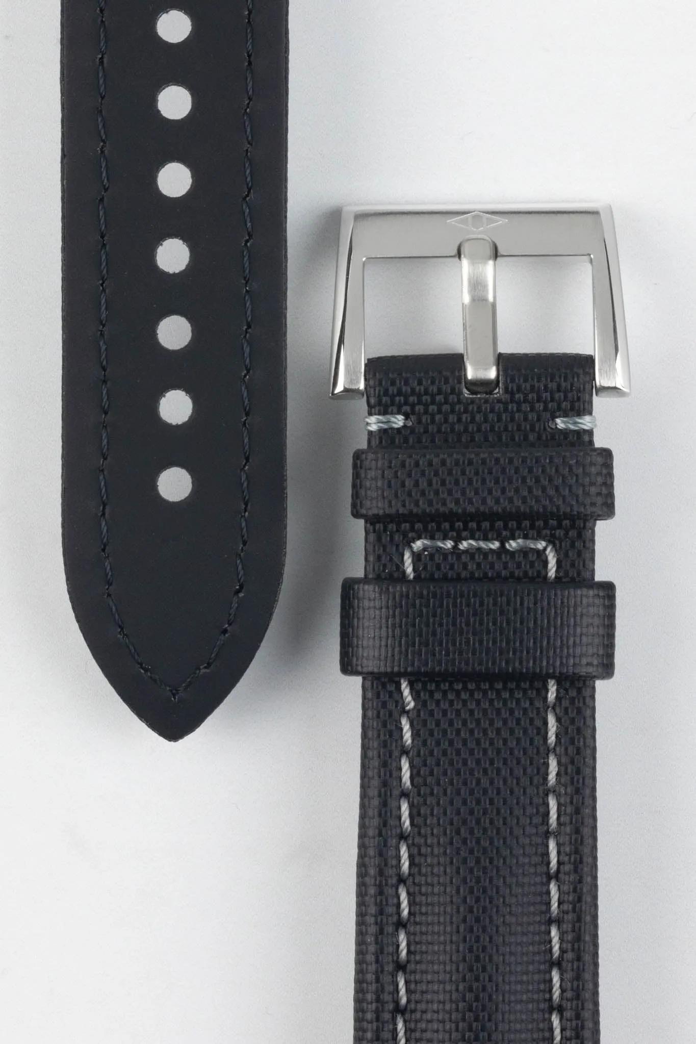 Artem Straps Classic Black Sailcloth Watch Strap with Grey Stitching