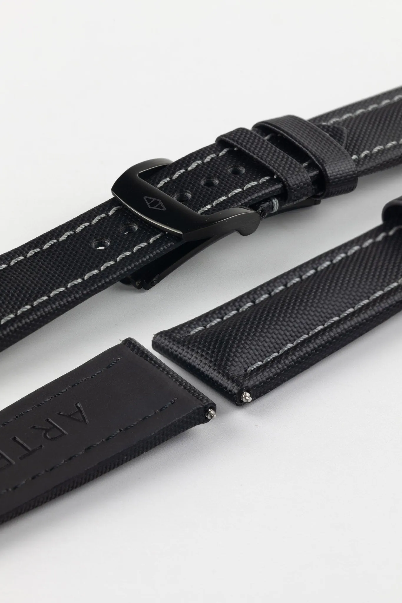 Artem Straps Classic Black Sailcloth Watch Strap with Grey Stitching