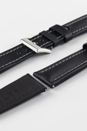 Artem Straps Classic Black Sailcloth Watch Strap with Grey Stitching