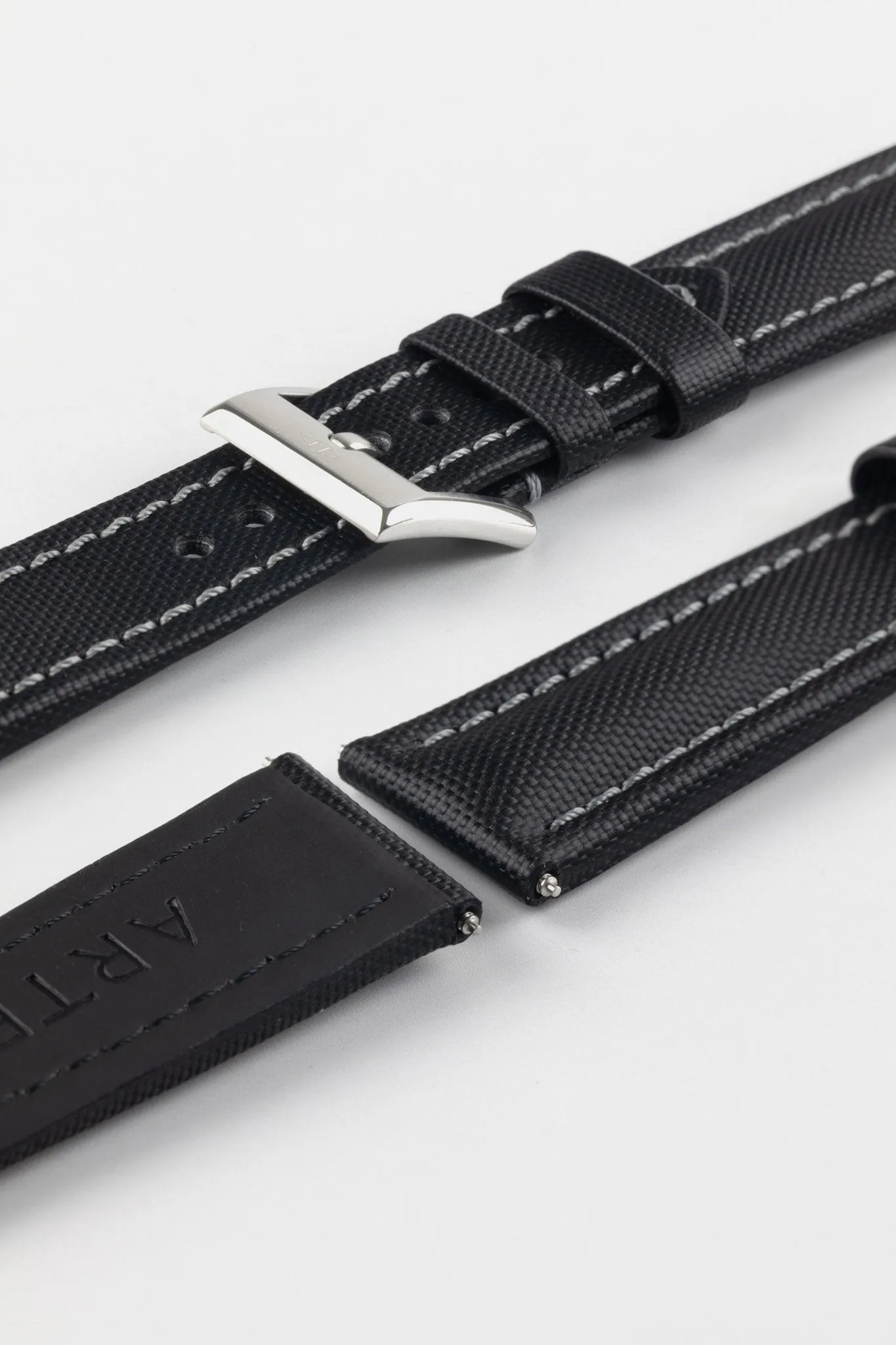 Artem Straps Classic Black Sailcloth Watch Strap with Grey Stitching