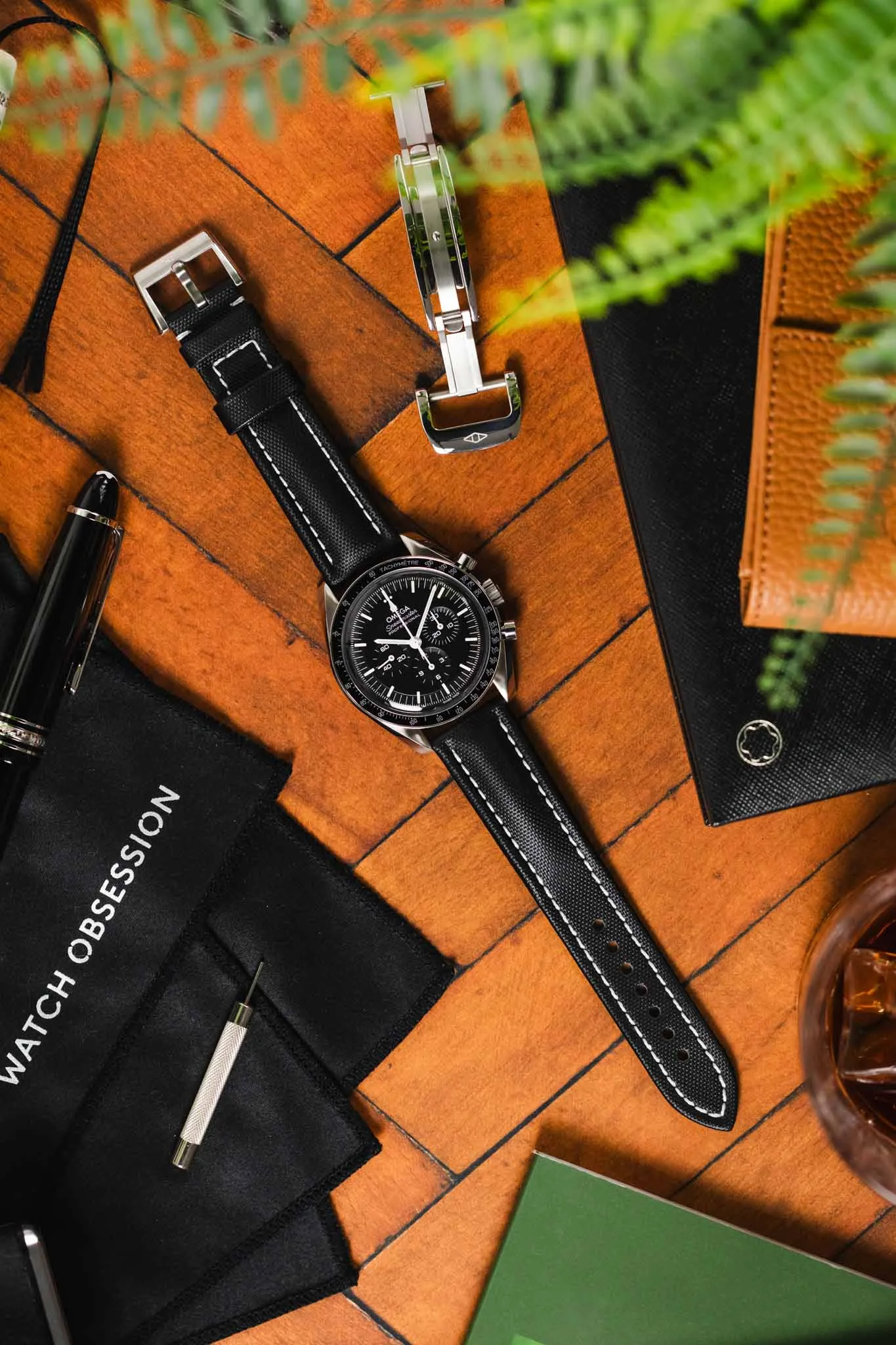 Artem Straps Classic Black Sailcloth Watch Strap with White Stitching