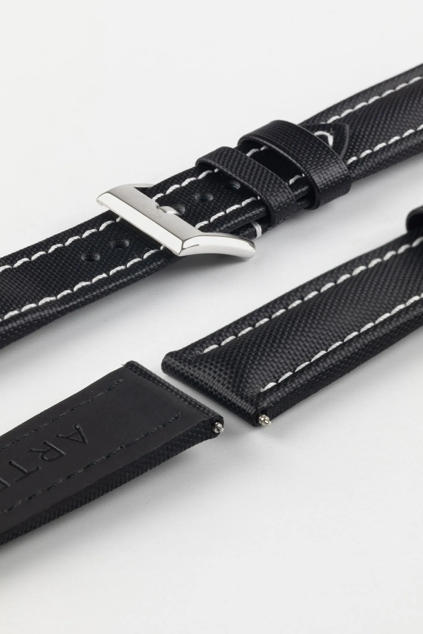 Artem Straps Classic Black Sailcloth Watch Strap with White Stitching