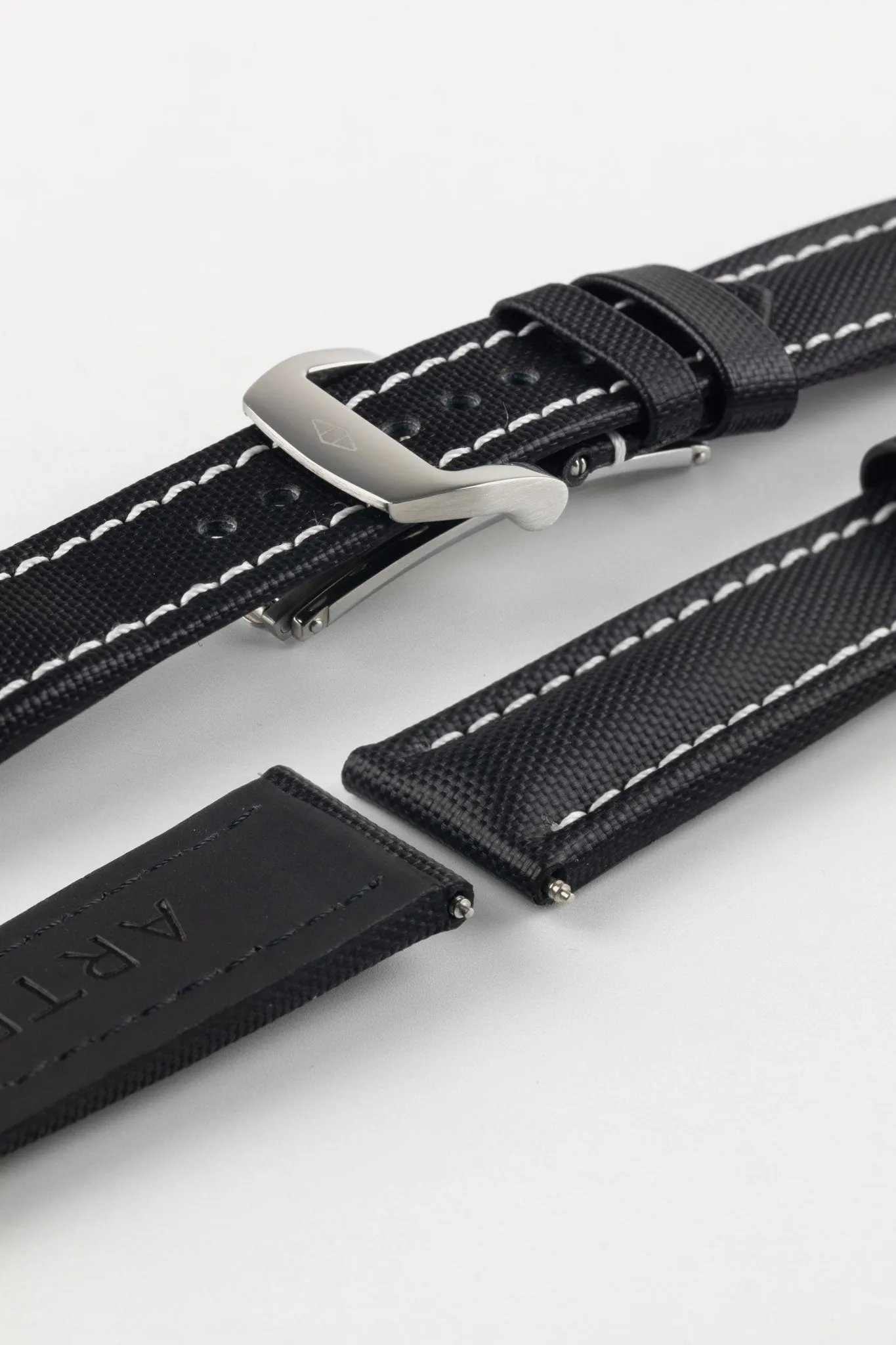 Artem Straps Classic Black Sailcloth Watch Strap with White Stitching