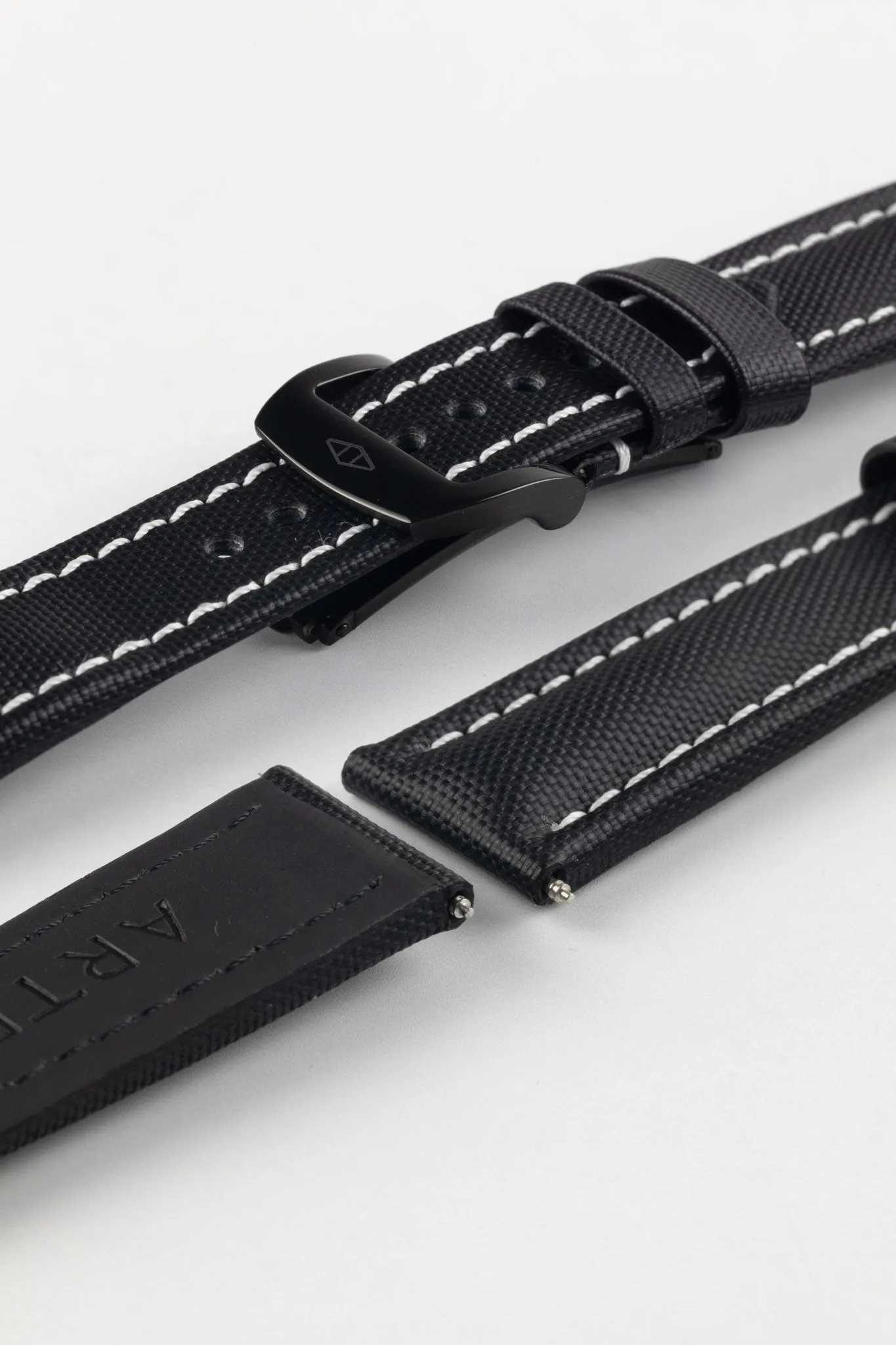 Artem Straps Classic Black Sailcloth Watch Strap with White Stitching
