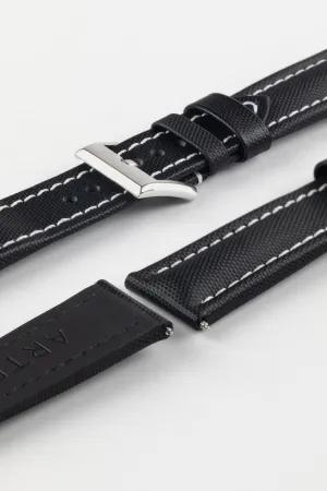 Artem Straps Classic Black Sailcloth Watch Strap with White Stitching