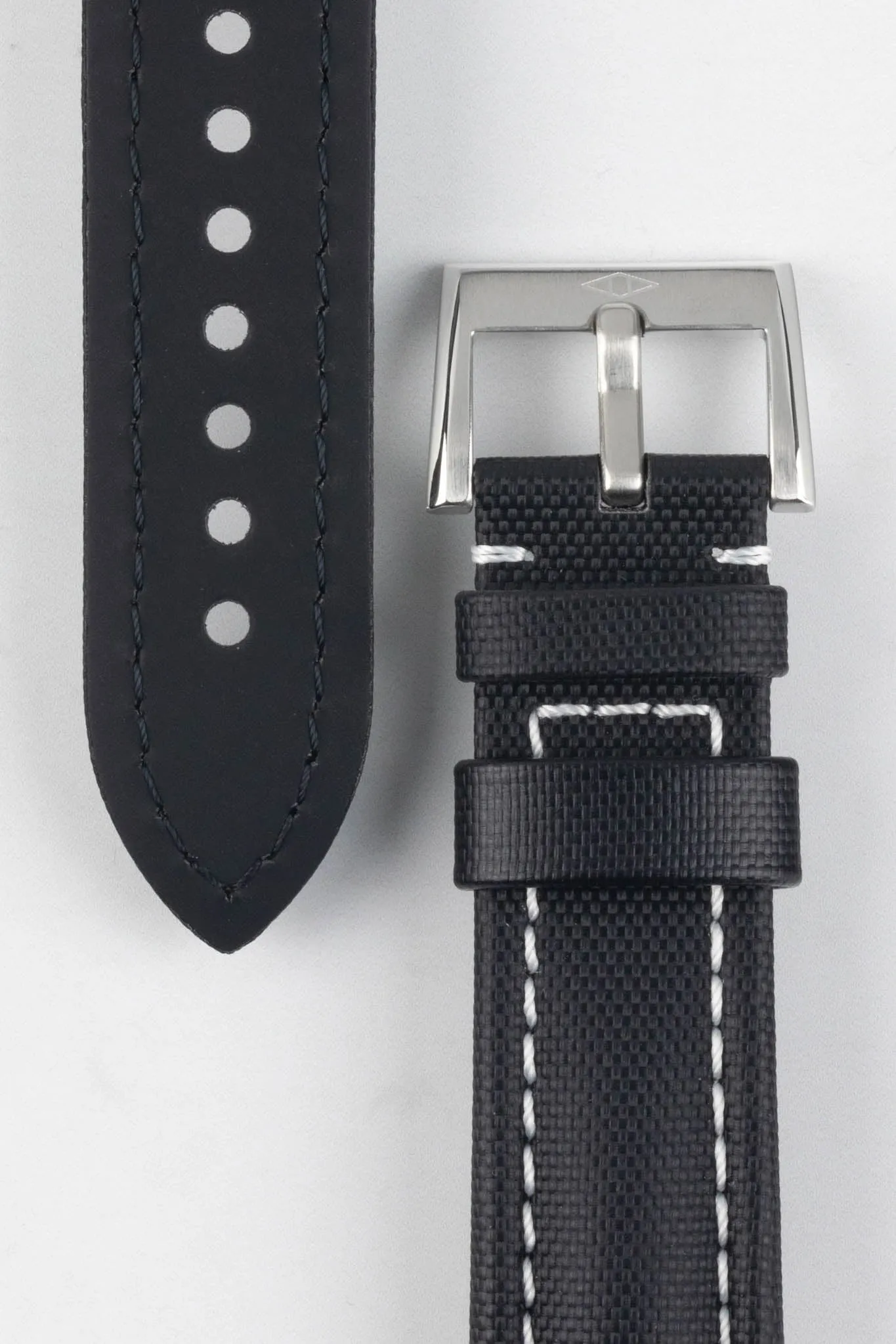 Artem Straps Classic Black Sailcloth Watch Strap with White Stitching