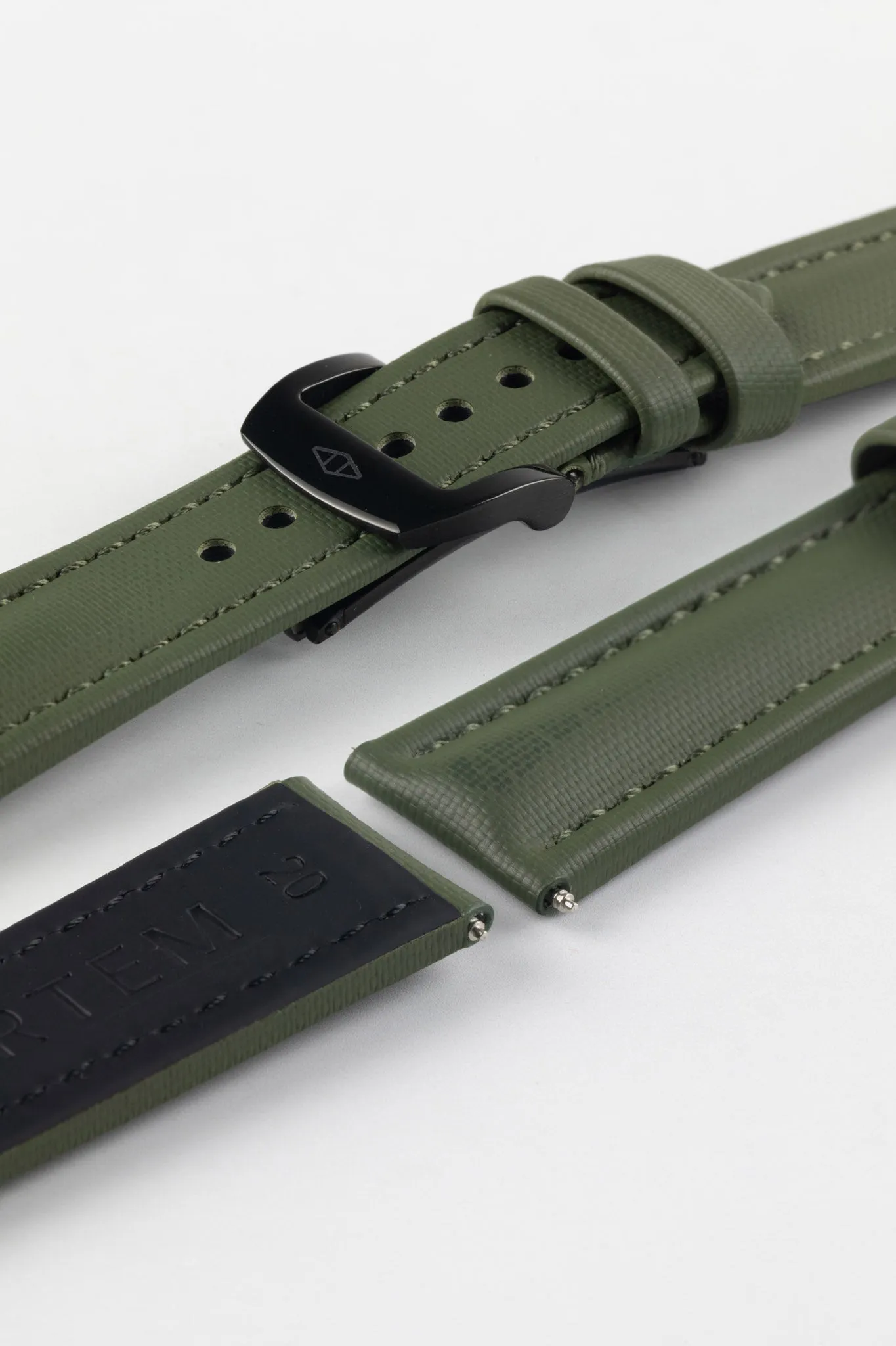 Artem Straps Classic Green Sailcloth Watch Strap with Green Stitching