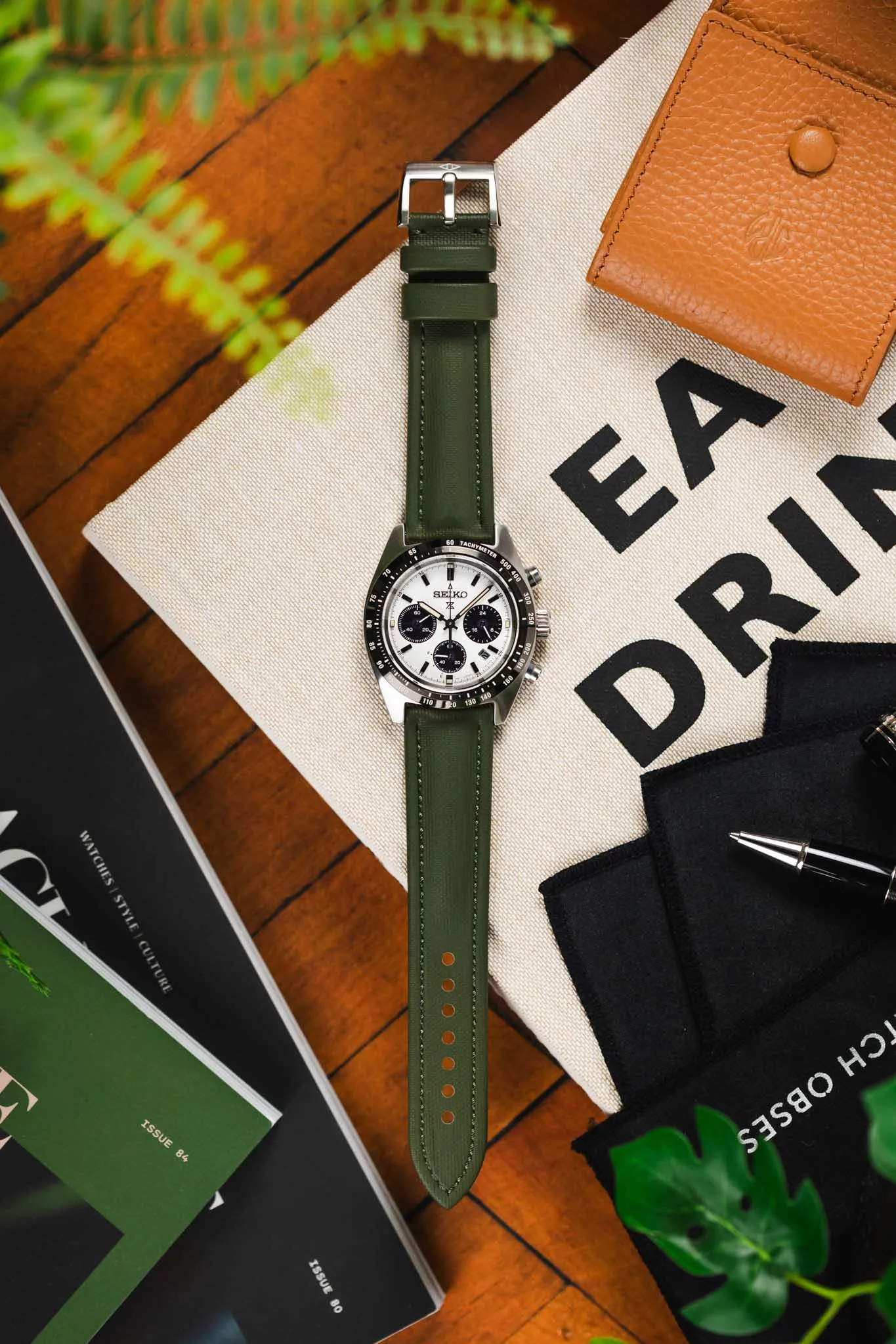 Artem Straps Classic Green Sailcloth Watch Strap with Green Stitching