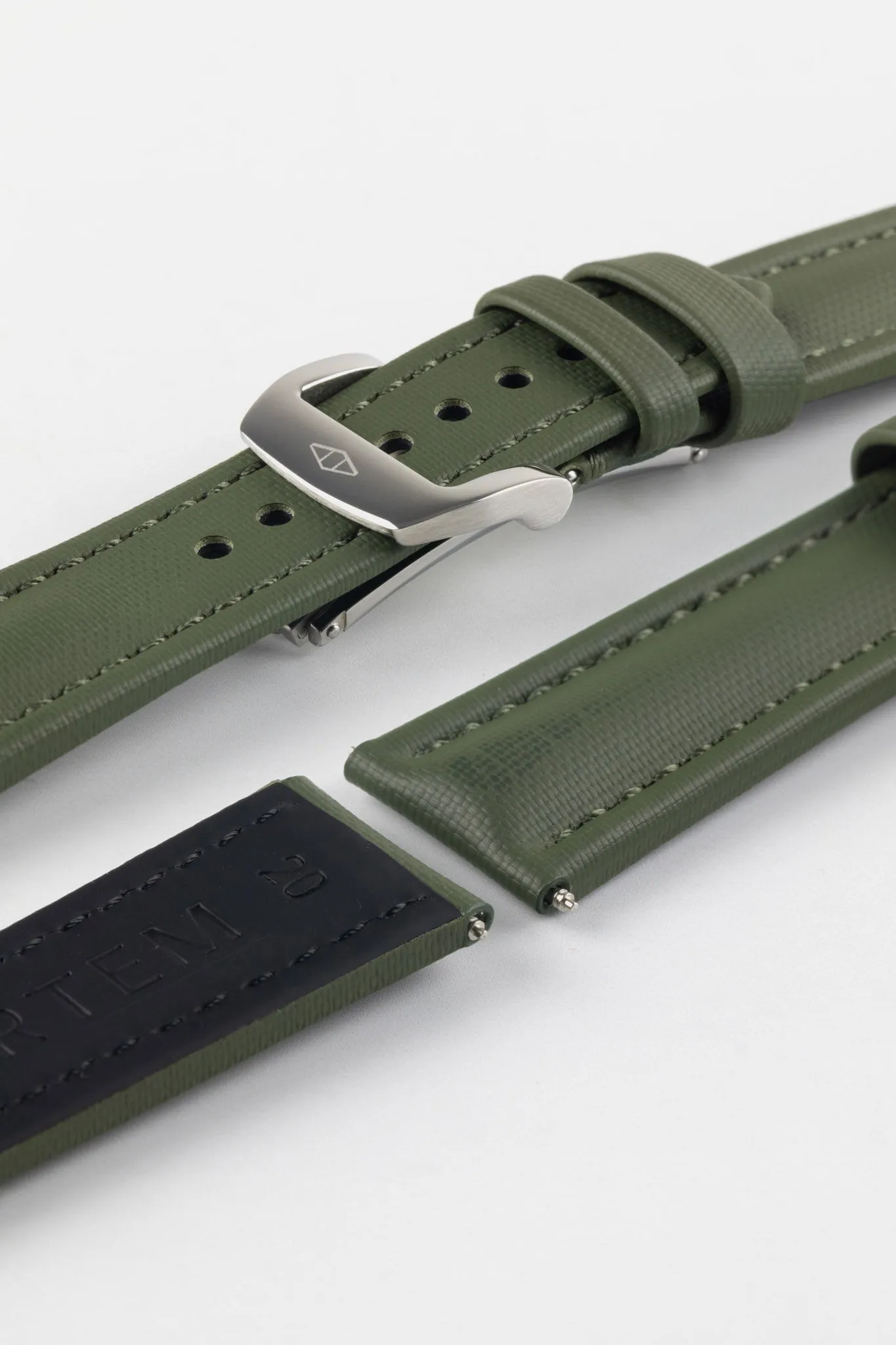 Artem Straps Classic Green Sailcloth Watch Strap with Green Stitching