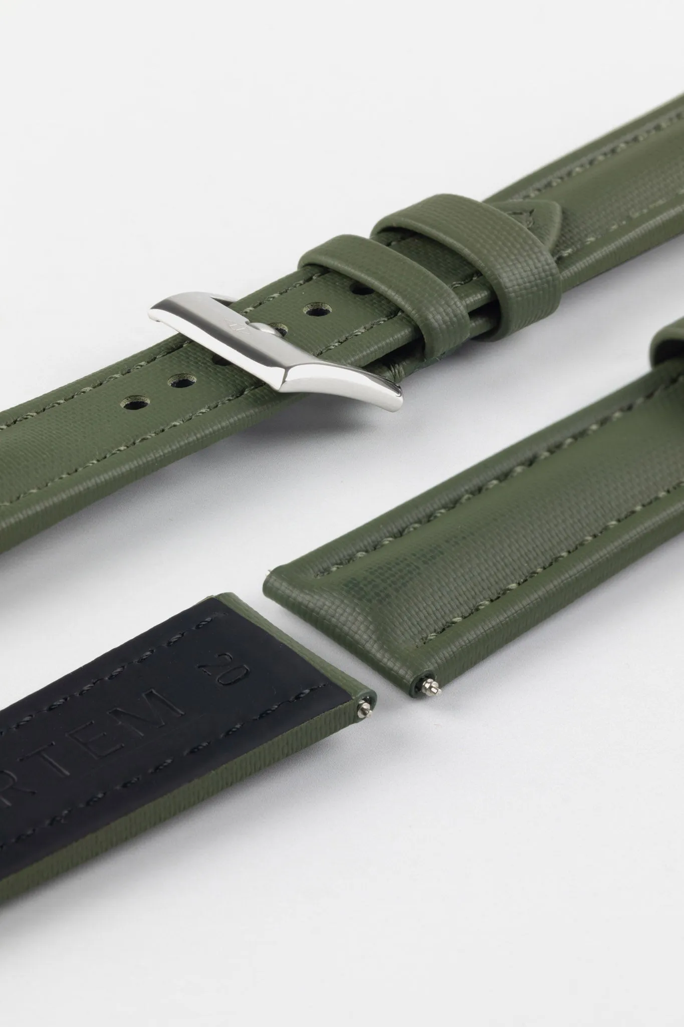 Artem Straps Classic Green Sailcloth Watch Strap with Green Stitching