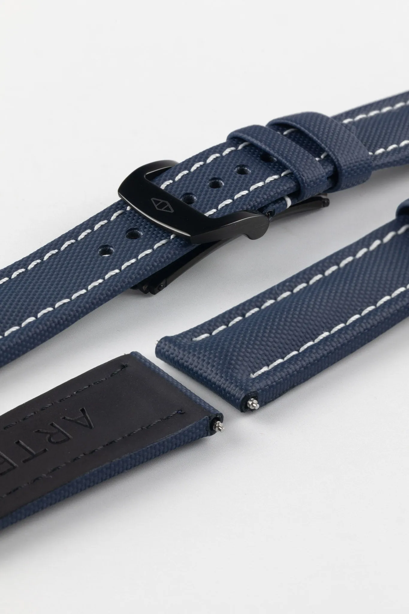 Artem Straps Classic Navy Blue Sailcloth Watch Strap with White Stitching