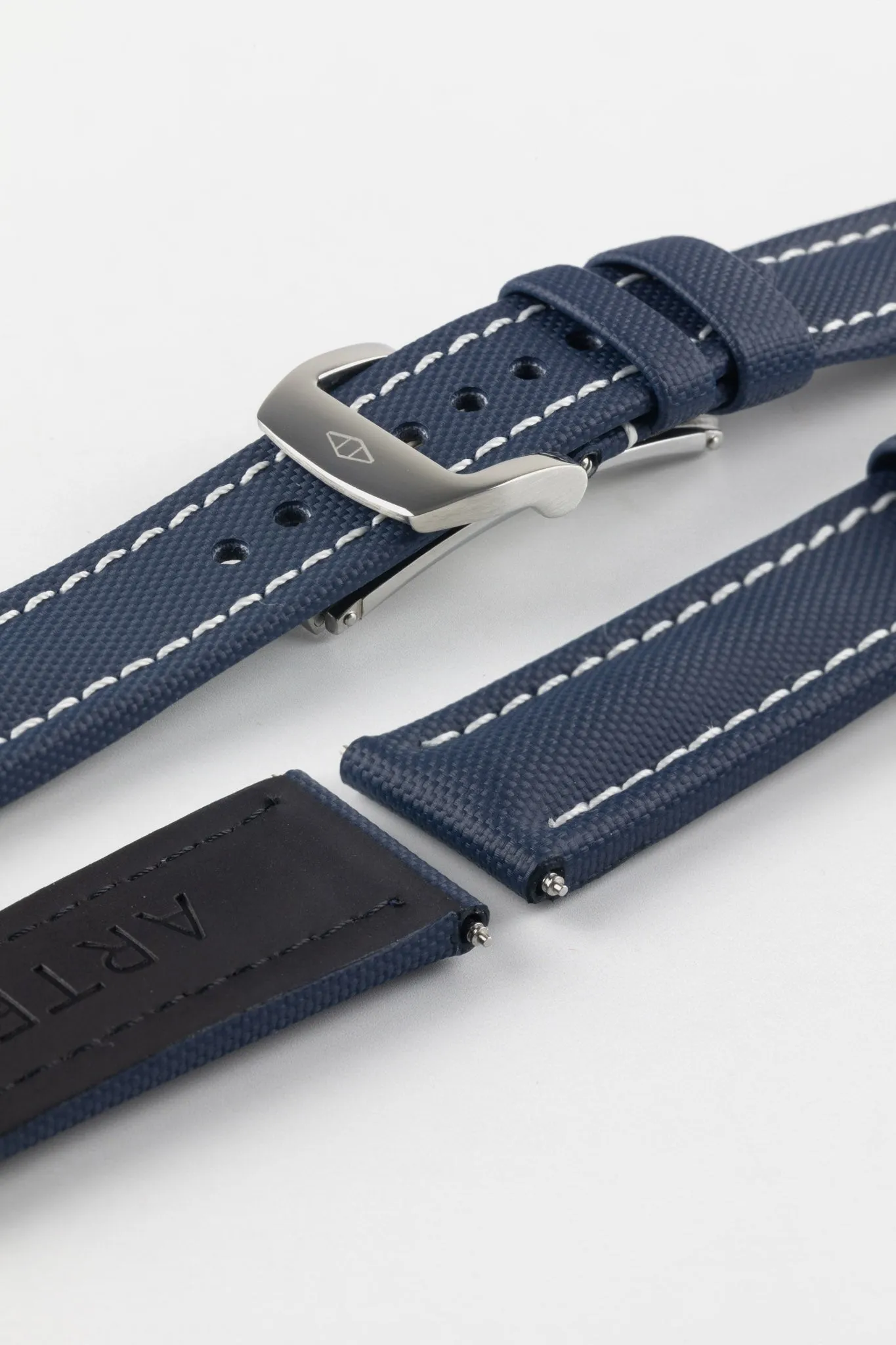 Artem Straps Classic Navy Blue Sailcloth Watch Strap with White Stitching
