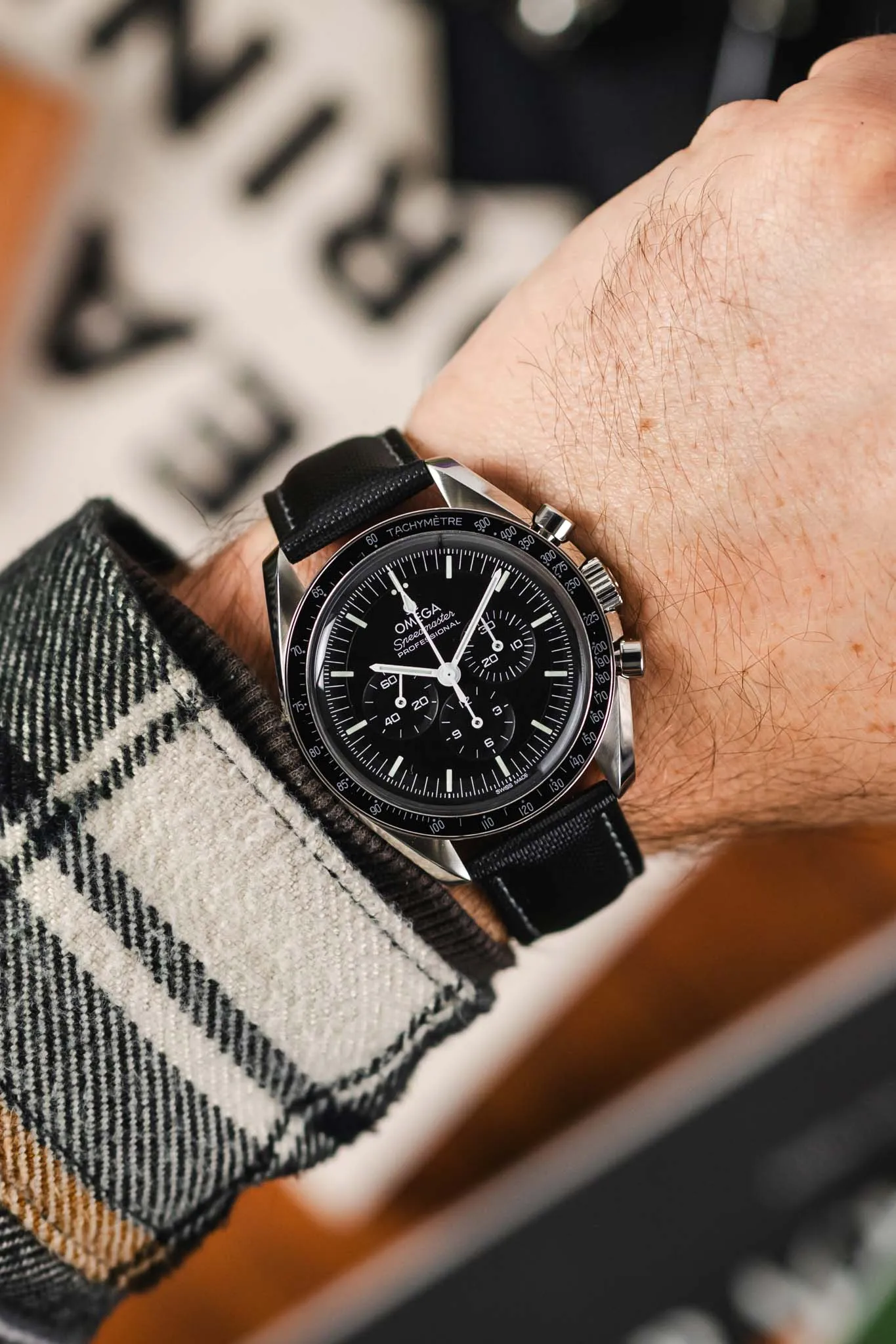 Artem Straps Loop-Less Black Sailcloth Watch Strap with Grey Stitching