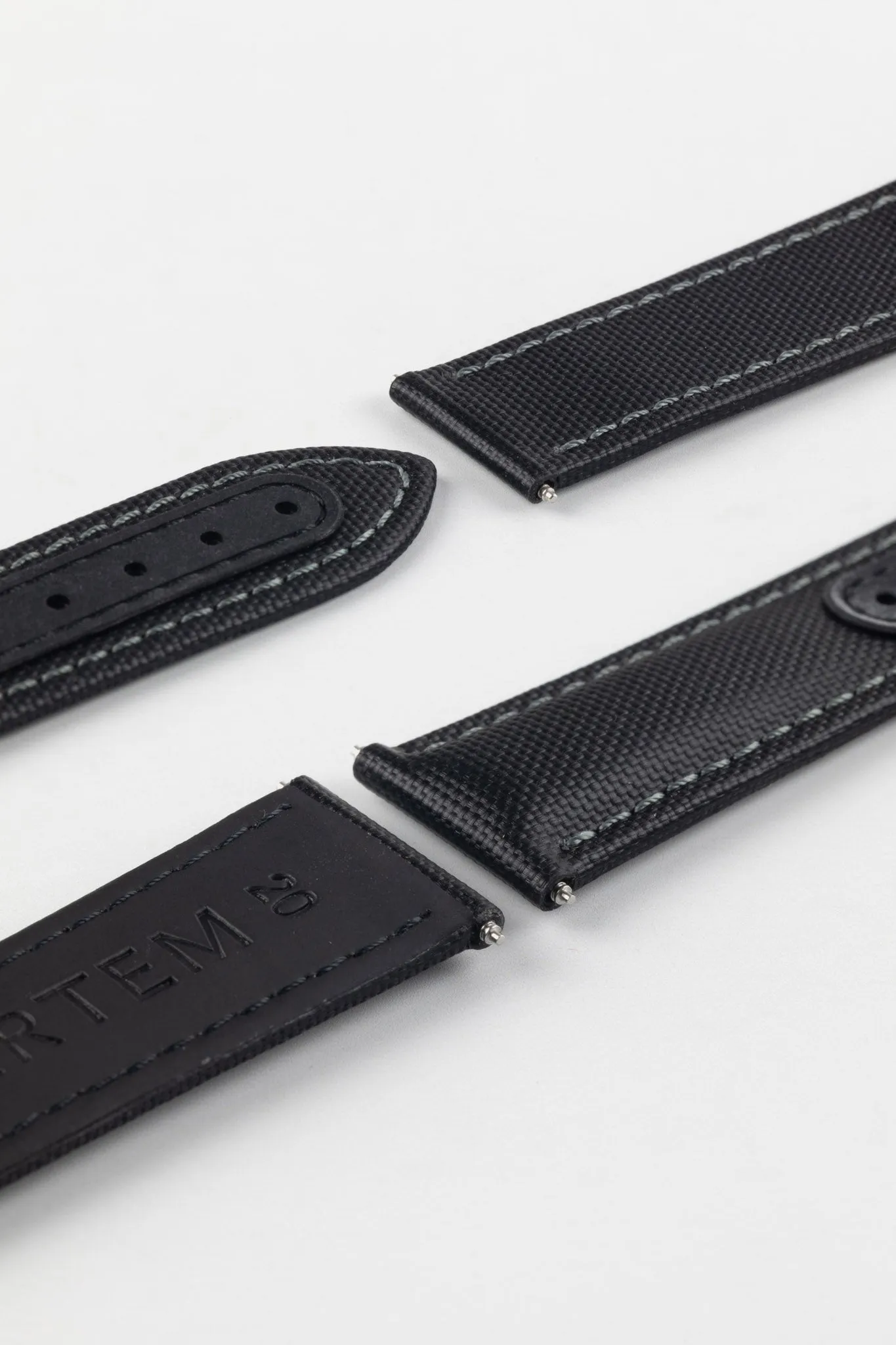 Artem Straps Loop-Less Black Sailcloth Watch Strap with Grey Stitching