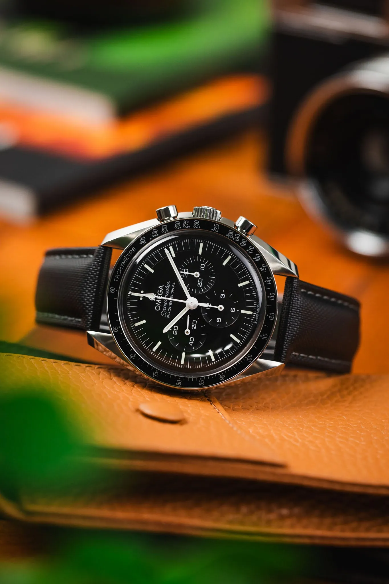 Artem Straps Loop-Less Black Sailcloth Watch Strap with Grey Stitching