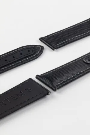 Artem Straps Loop-Less Black Sailcloth Watch Strap with Grey Stitching