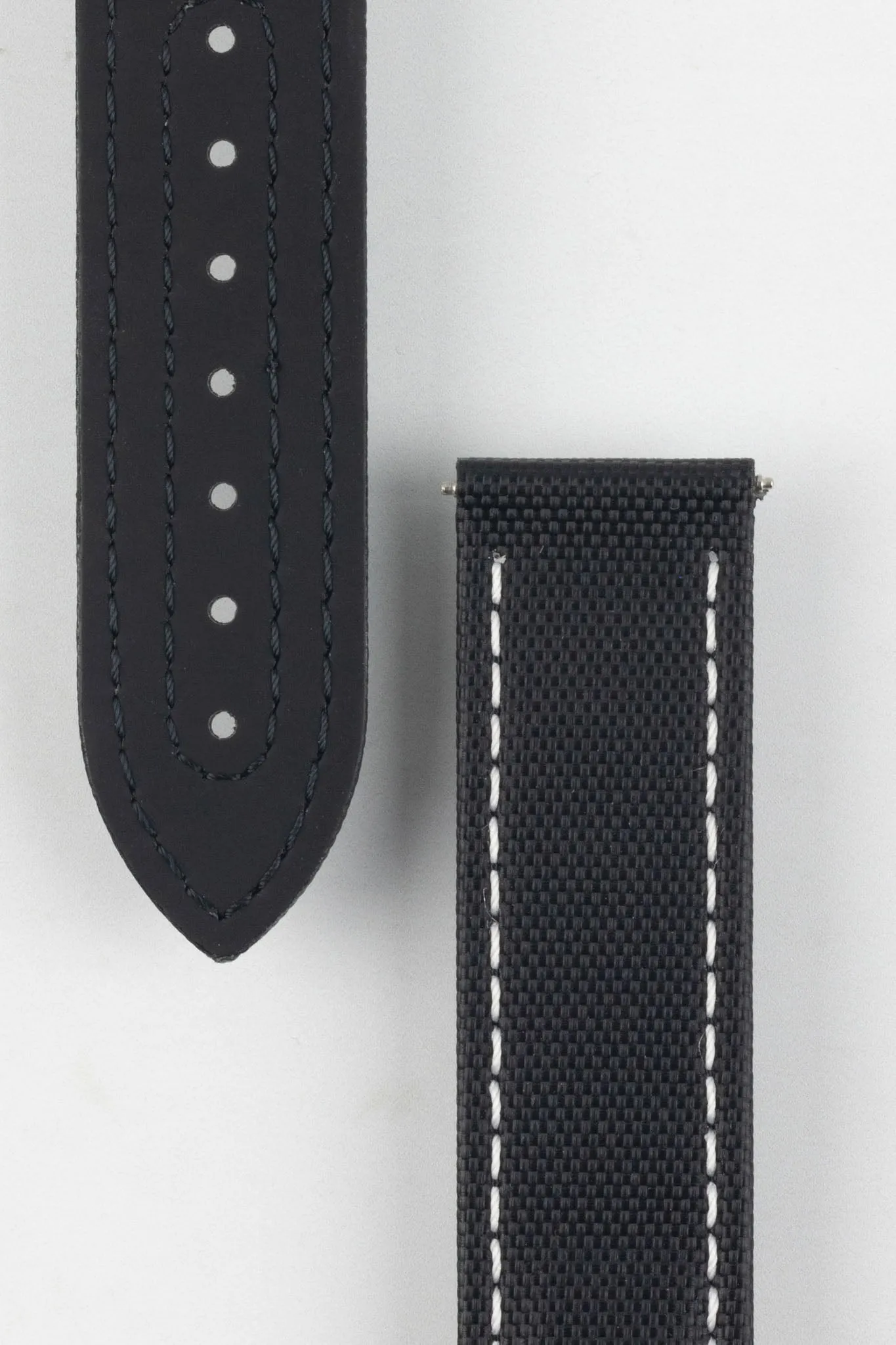 Artem Straps Loop-less™ Black Sailcloth Watch Strap with White Stitching