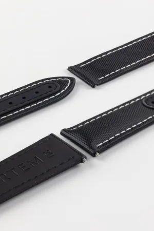 Artem Straps Loop-less™ Black Sailcloth Watch Strap with White Stitching