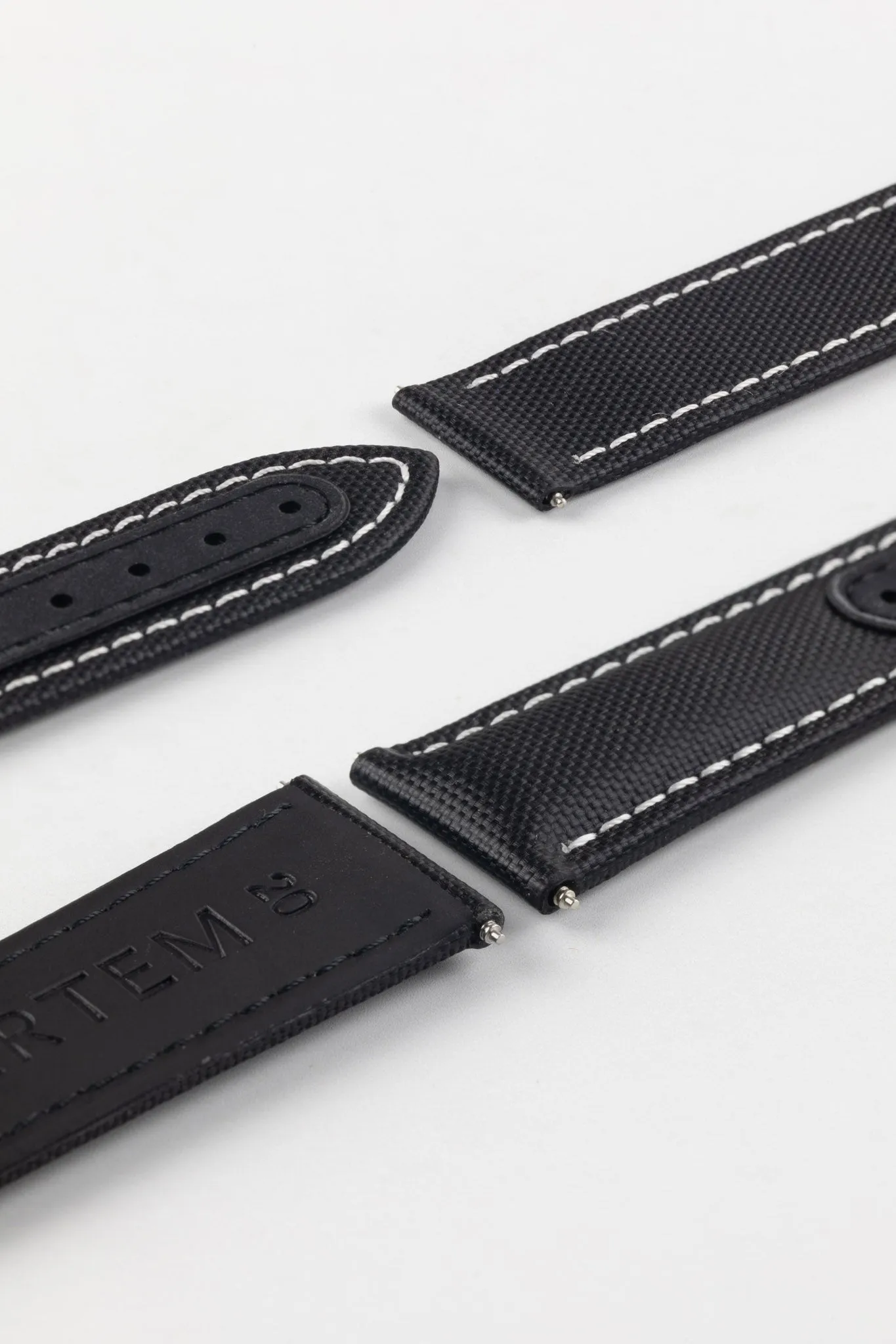 Artem Straps Loop-less™ Black Sailcloth Watch Strap with White Stitching