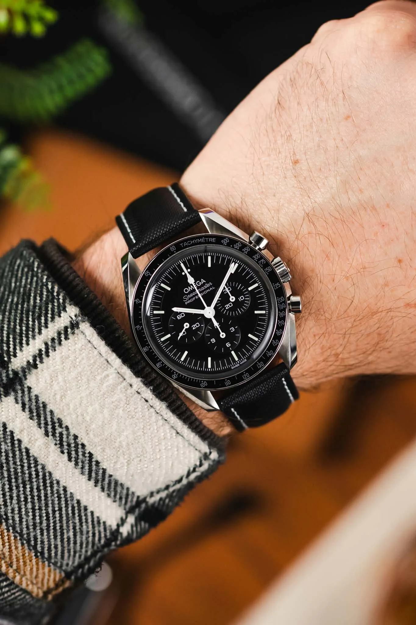 Artem Straps Loop-less™ Black Sailcloth Watch Strap with White Stitching