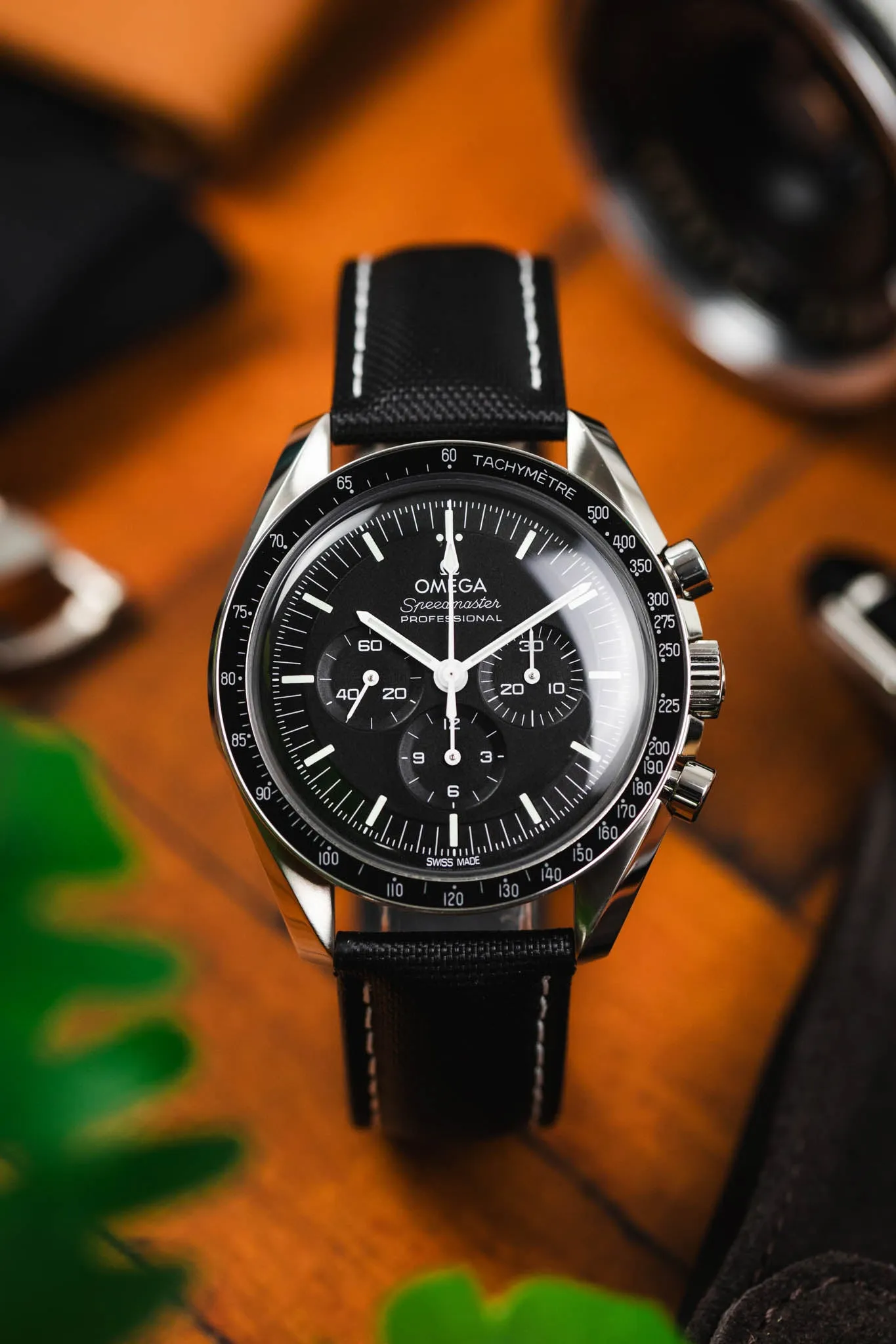 Artem Straps Loop-less™ Black Sailcloth Watch Strap with White Stitching