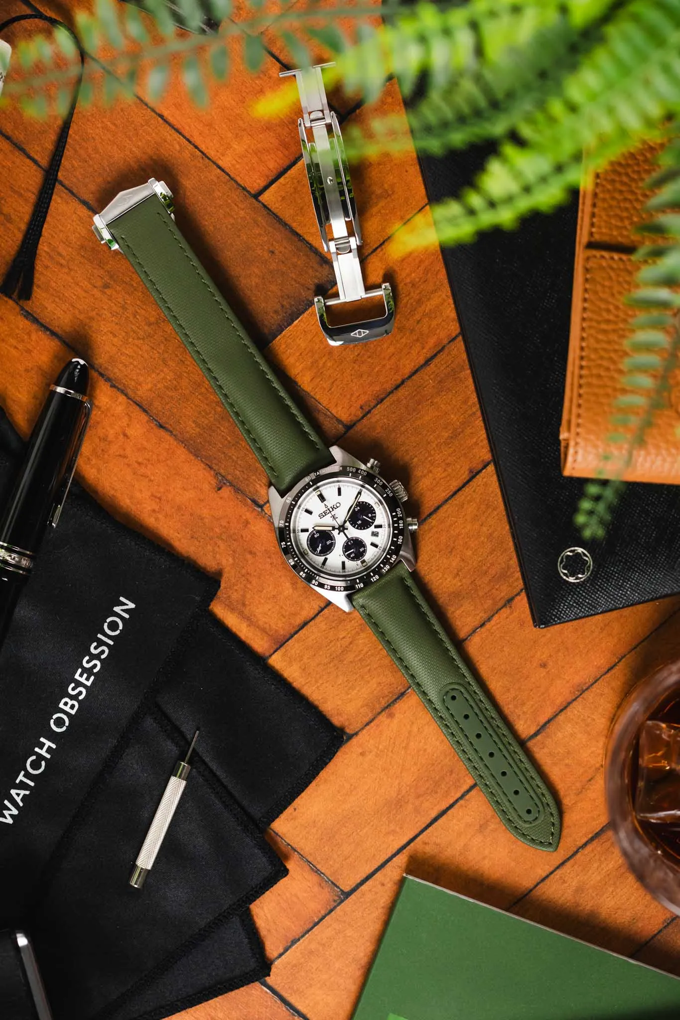 Artem Straps Loop-less™ Green Sailcloth Watch Strap with Green Stitching