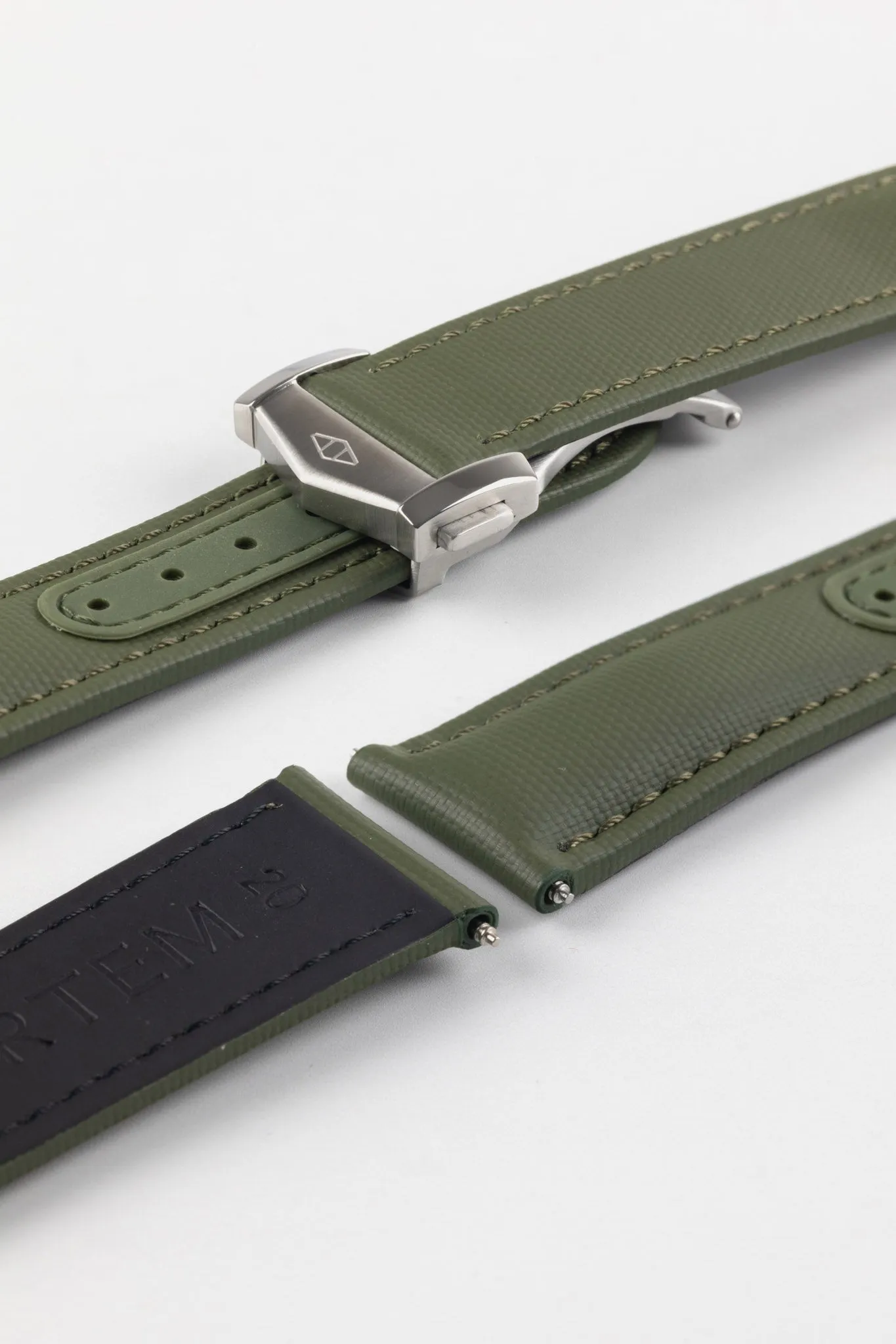 Artem Straps Loop-less™ Green Sailcloth Watch Strap with Green Stitching