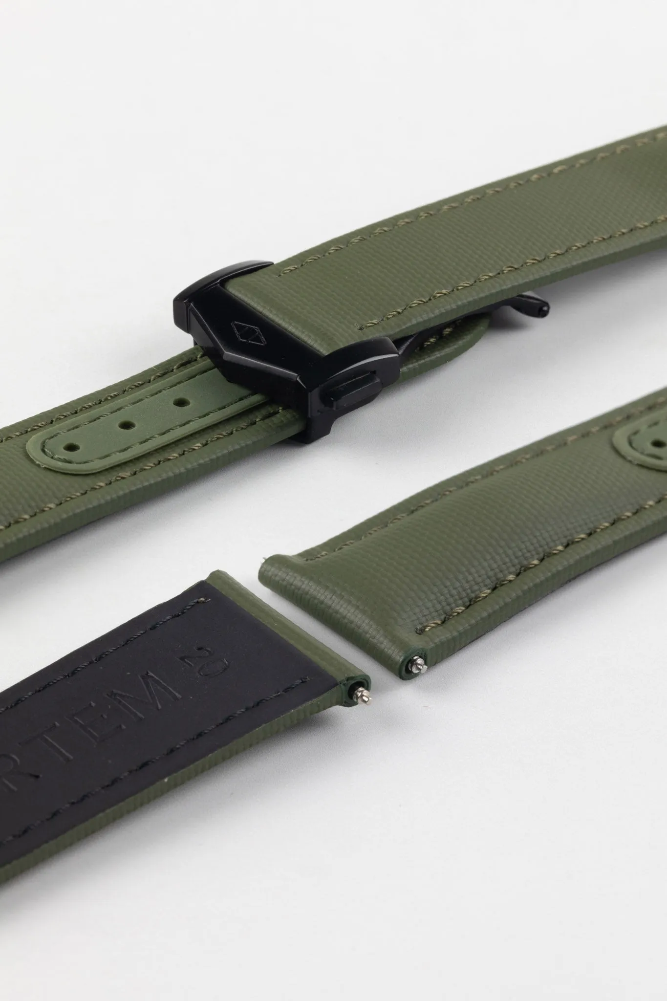 Artem Straps Loop-less™ Green Sailcloth Watch Strap with Green Stitching