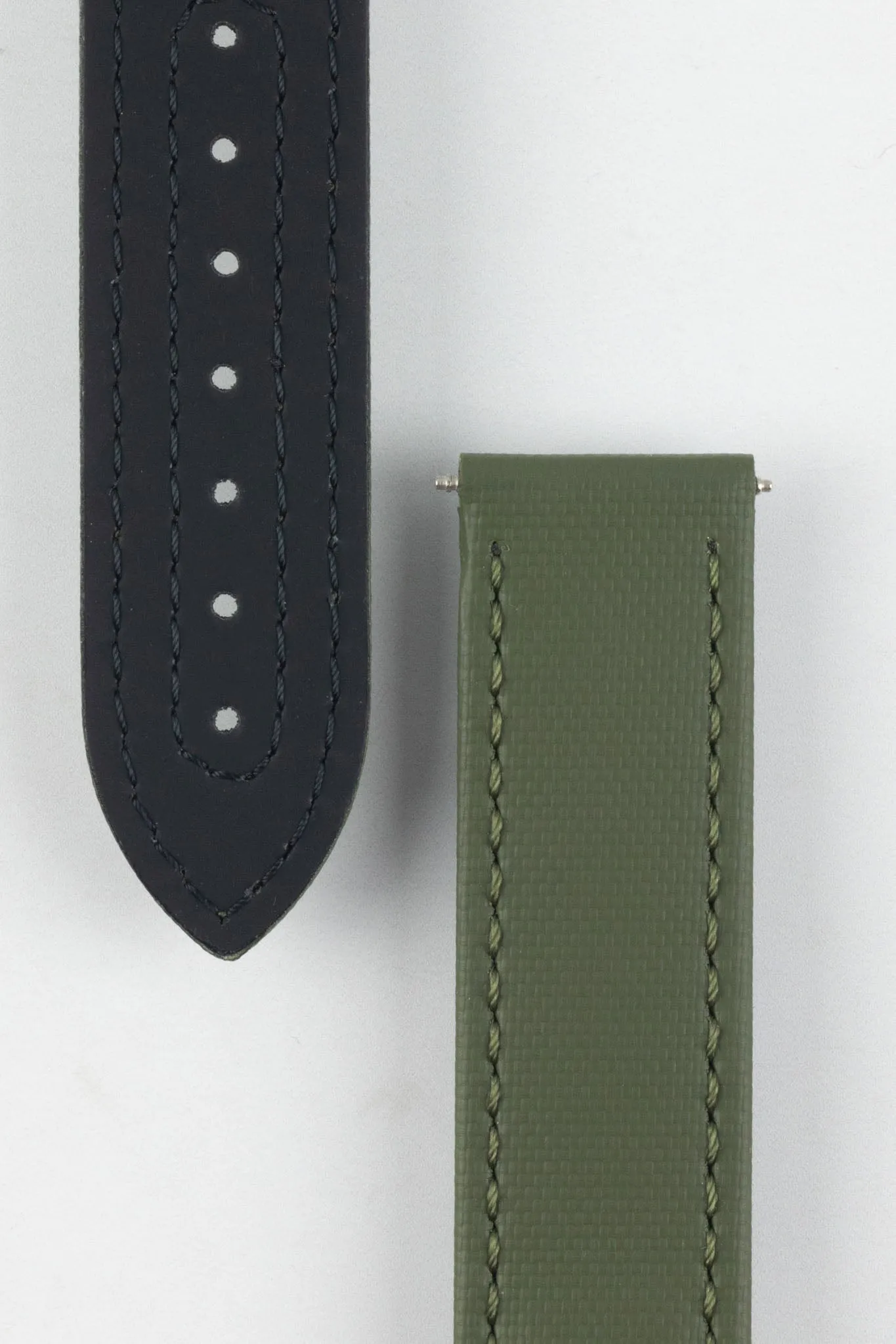 Artem Straps Loop-less™ Green Sailcloth Watch Strap with Green Stitching