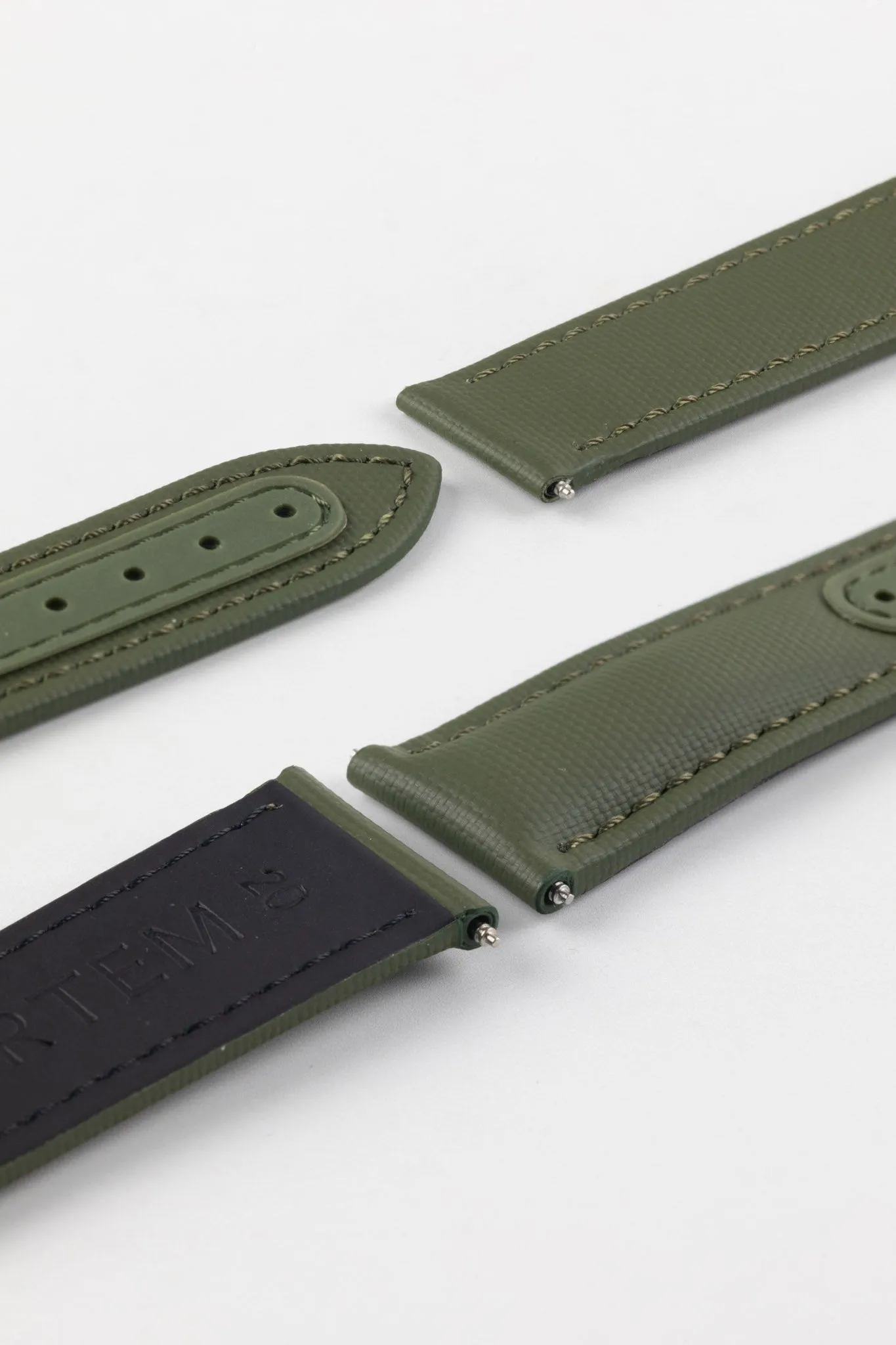 Artem Straps Loop-less™ Green Sailcloth Watch Strap with Green Stitching