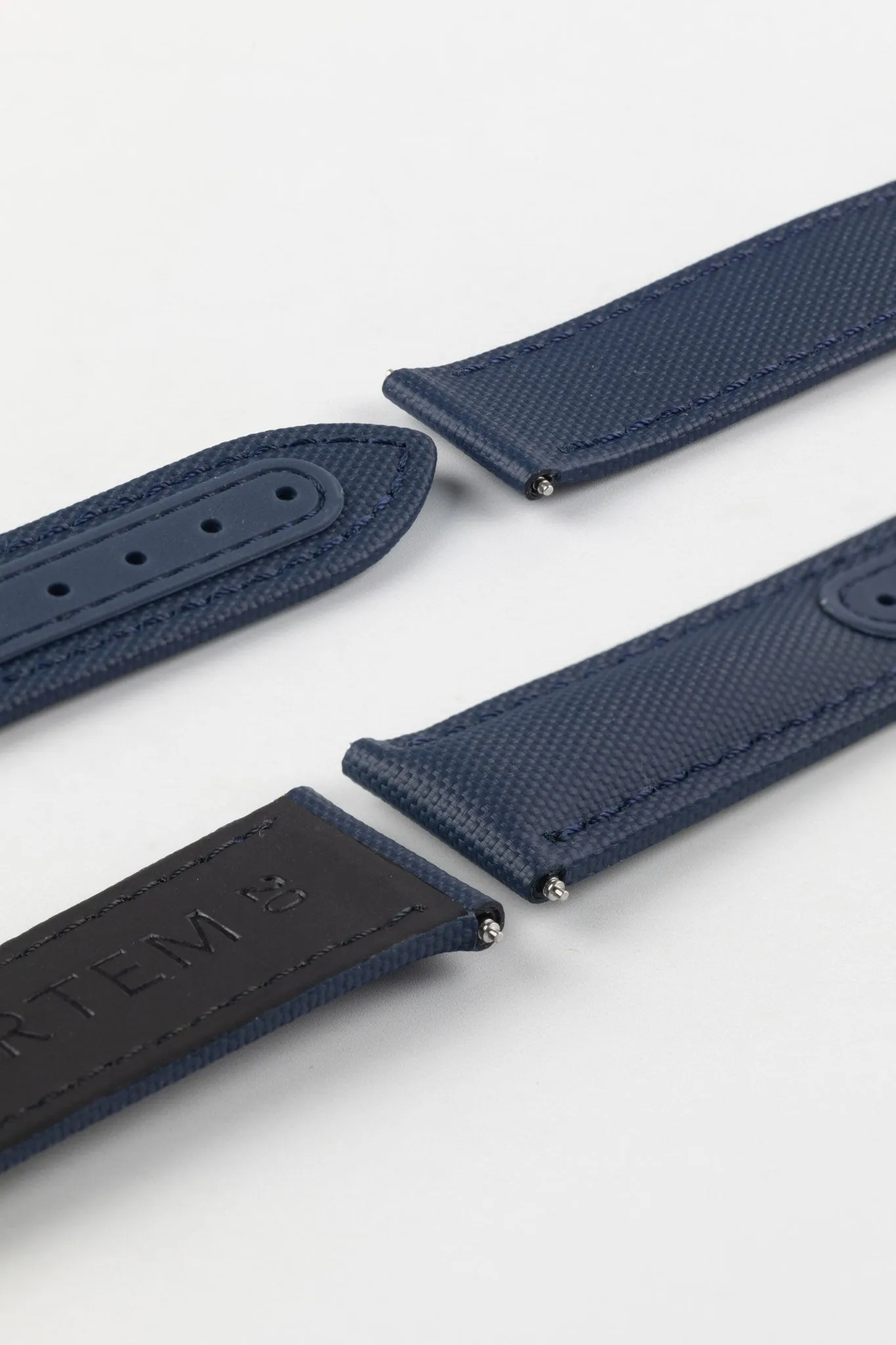 Artem Straps Loop-less™ Navy Blue Sailcloth Watch Strap with Blue Stitching