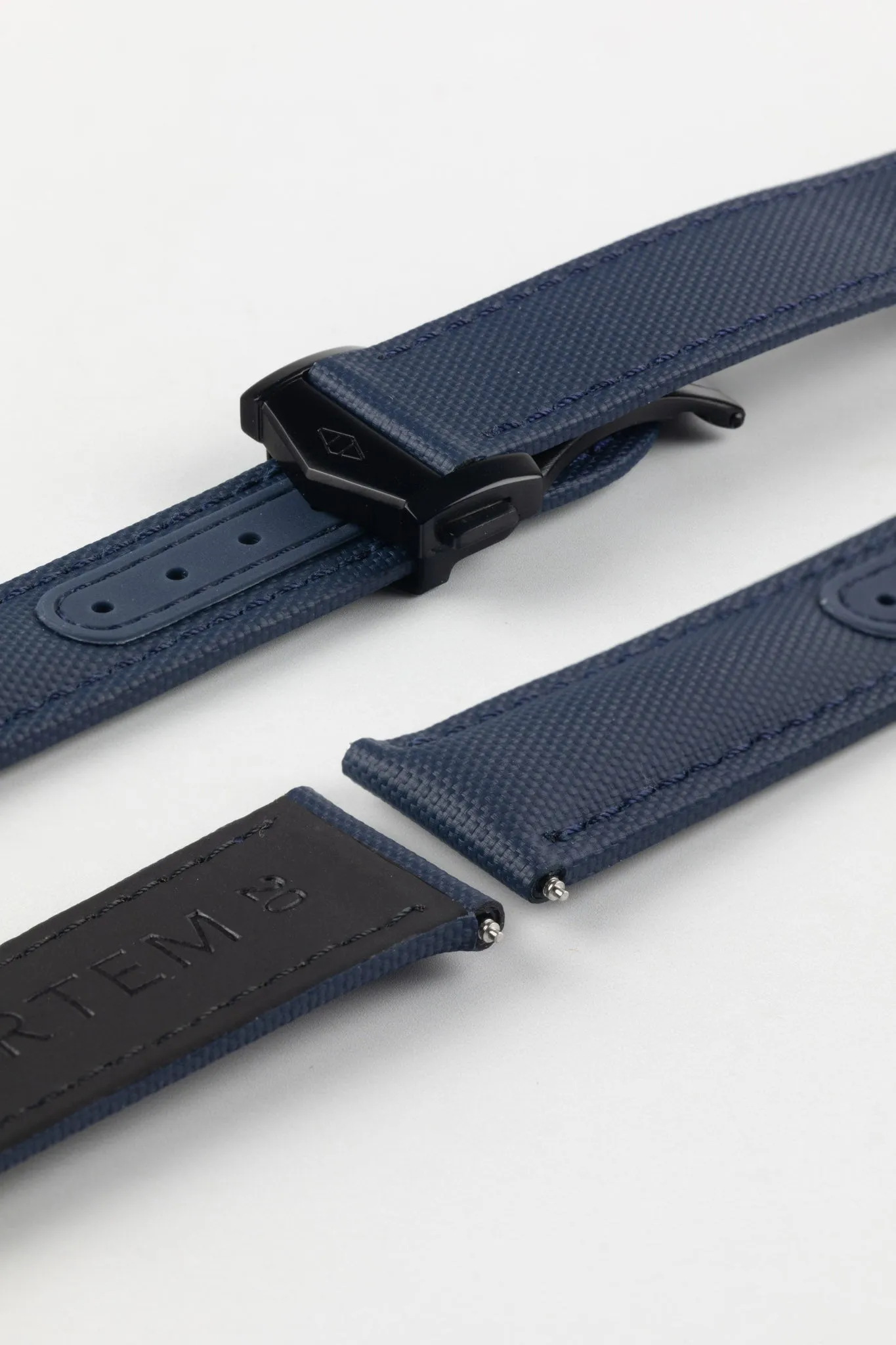 Artem Straps Loop-less™ Navy Blue Sailcloth Watch Strap with Blue Stitching