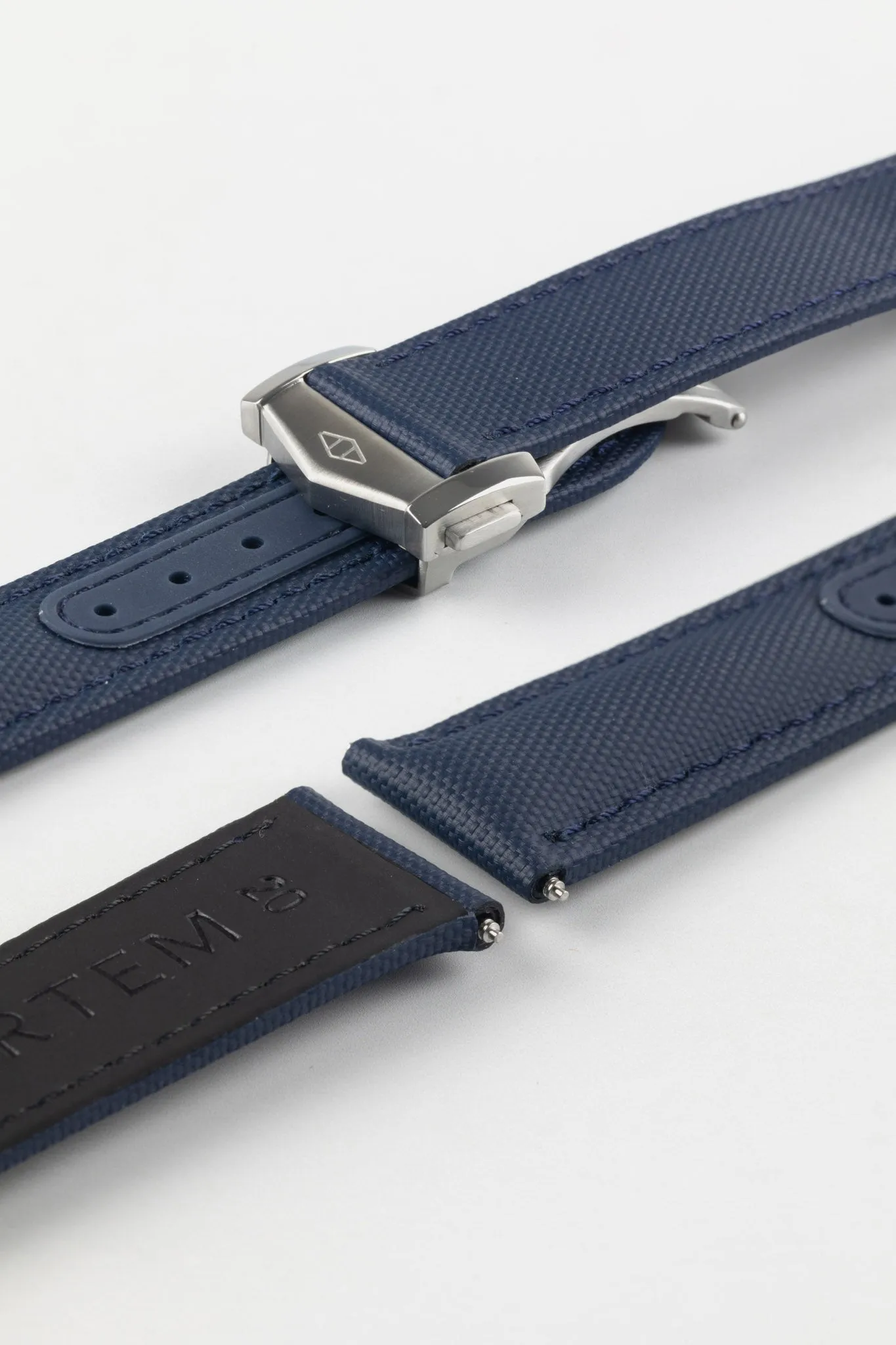 Artem Straps Loop-less™ Navy Blue Sailcloth Watch Strap with Blue Stitching