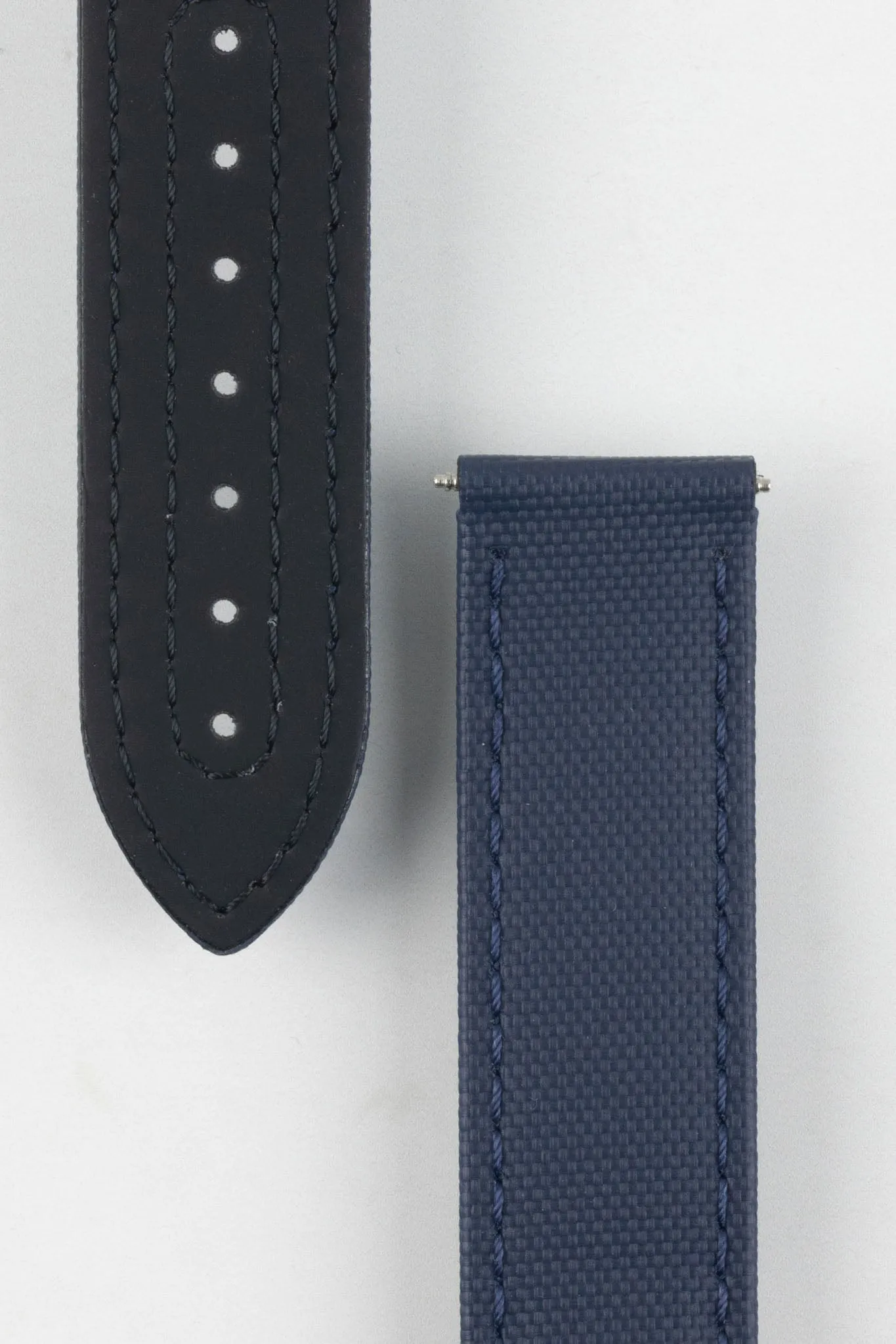 Artem Straps Loop-less™ Navy Blue Sailcloth Watch Strap with Blue Stitching