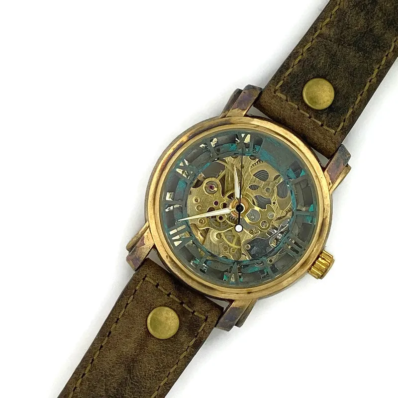 Automatic Mechanical Watch, Blue Dial with Leather Band