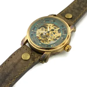 Automatic Mechanical Watch, Blue Dial with Leather Band