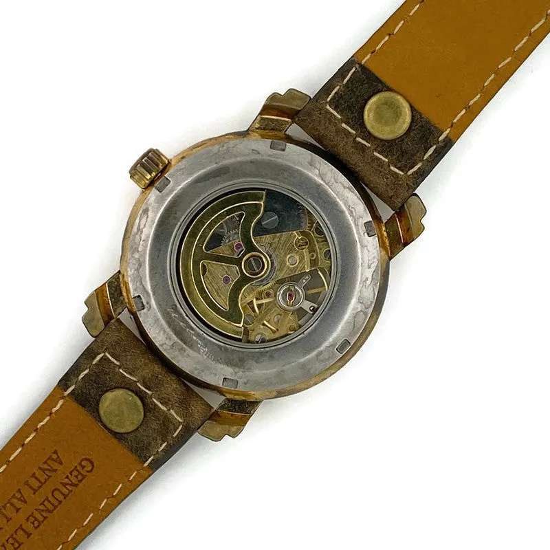 Automatic Mechanical Watch, Blue Dial with Leather Band