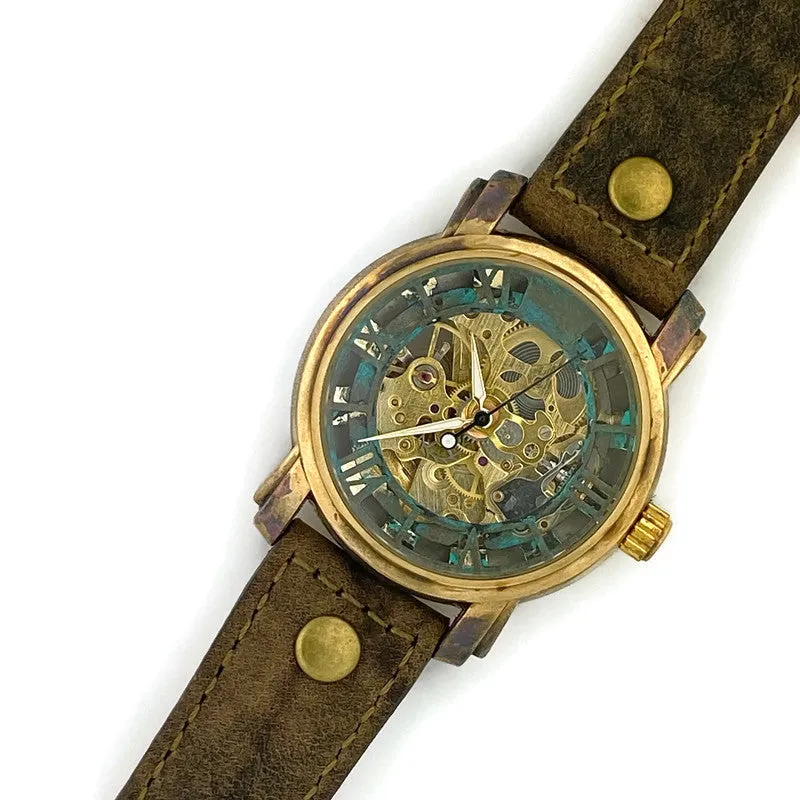 Automatic Mechanical Watch, Blue Dial with Leather Band