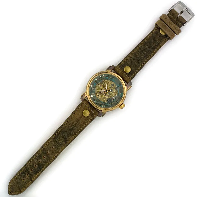 Automatic Mechanical Watch, Blue Dial with Leather Band