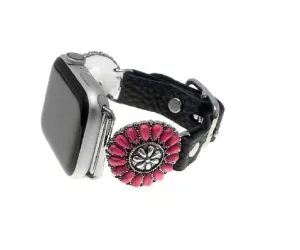 Black & Round Pink Stone Apple Watch Band