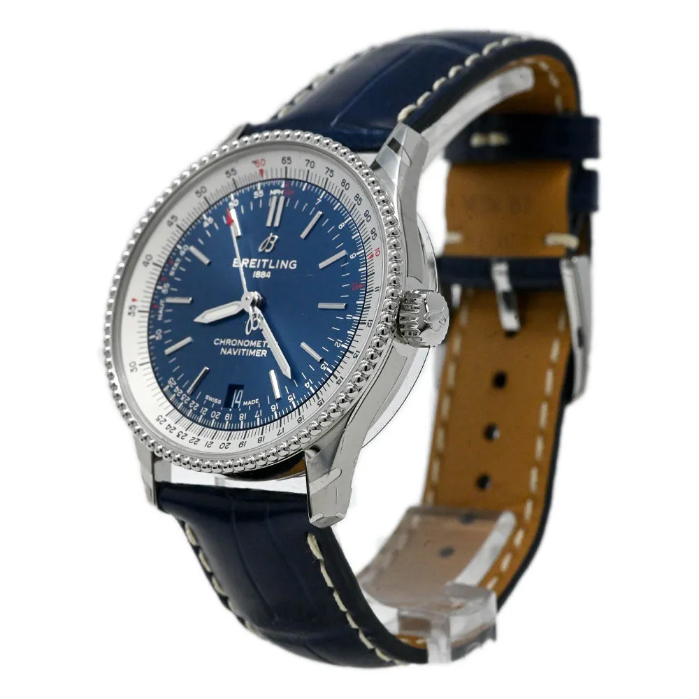 Breitling Navitimer Stainless Steel 38mm Blue Stick Dial Watch Reference #: A17325