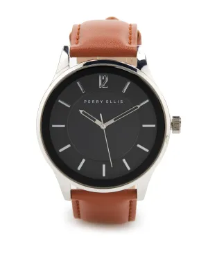 Brown and SIlver Metal Genuine Leather Watch
